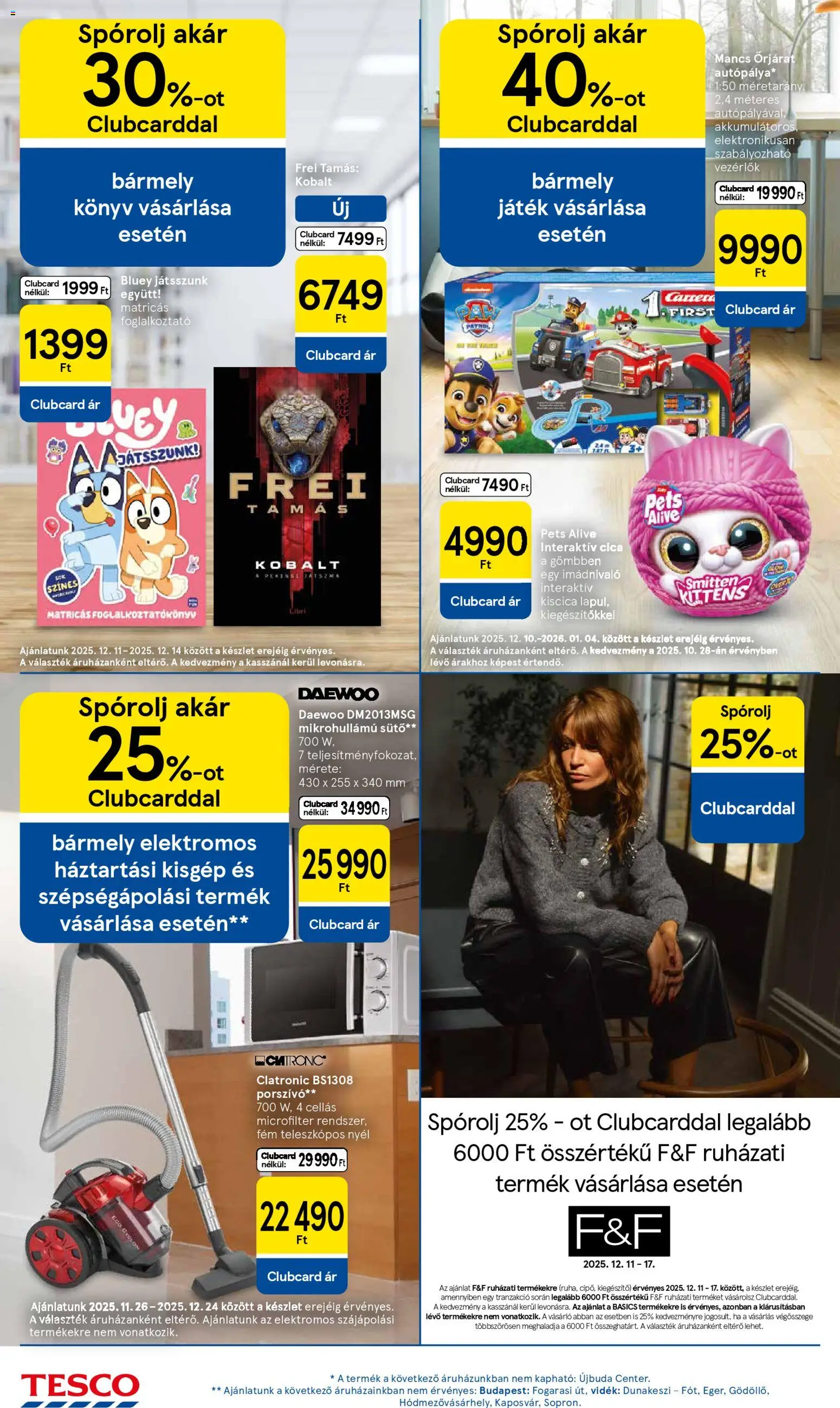 Tesco akciós ujság - amely érvényes a következő dátumtól: 11.12.2025 | Oldal: 20 | Termékek: Játék, Sütő, Mikrohullámú sütő, Porszívó