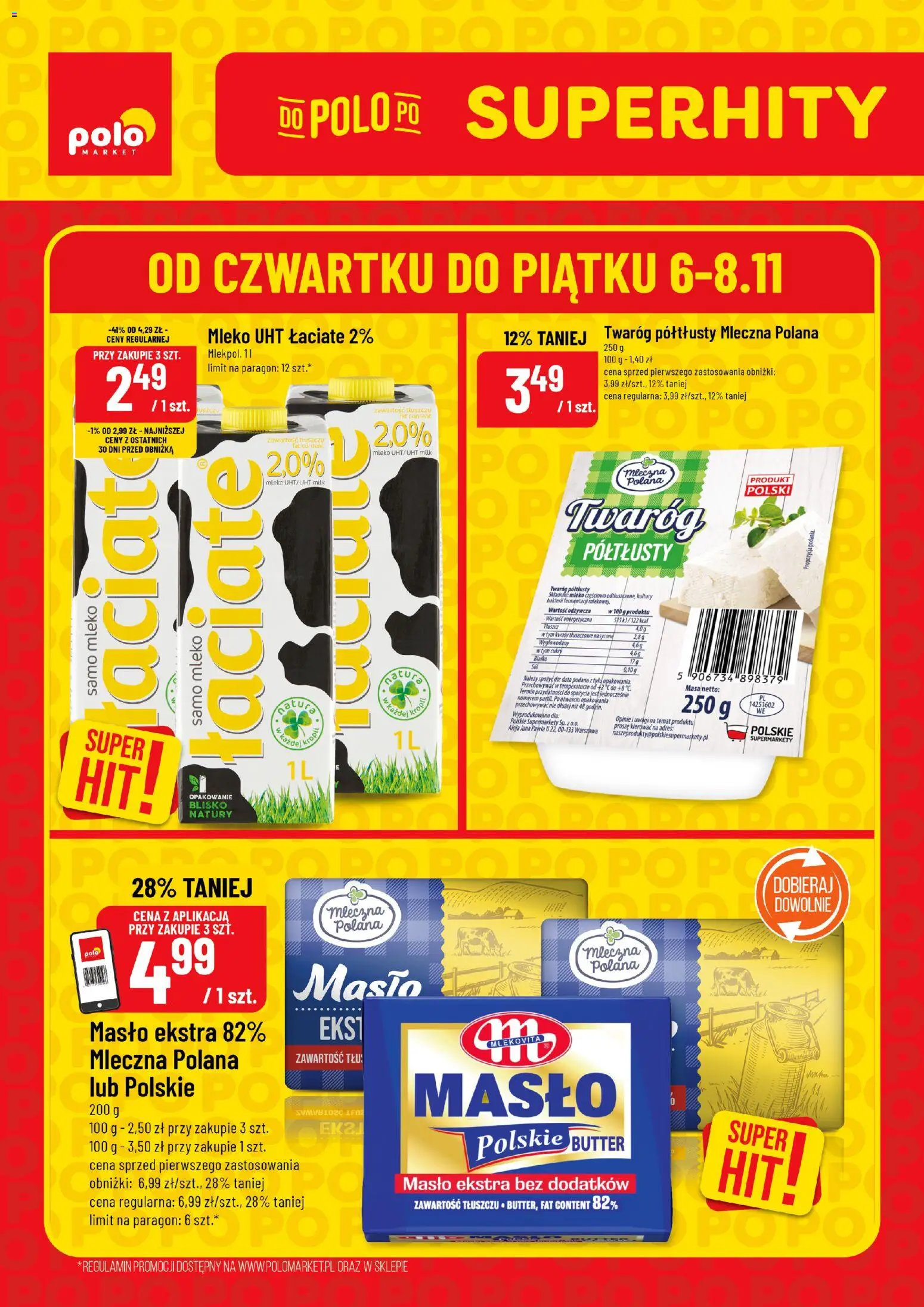 POLOmarket Gazetka - Super Hity od 06.11.2025 | Strona: 1 | Produkty: Twaróg półtłusty, Mleko, Masło, Twaróg