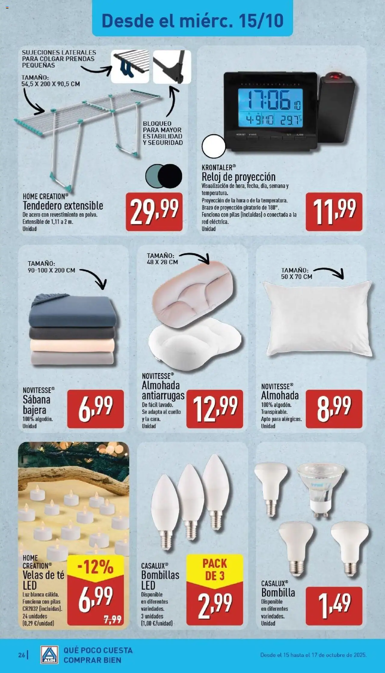 Aldi folleto Península │ válido desde el 13.10.2025 | Página: 26 | Productos: Reloj, Bombilla, Almohada, Βραχιόλι
