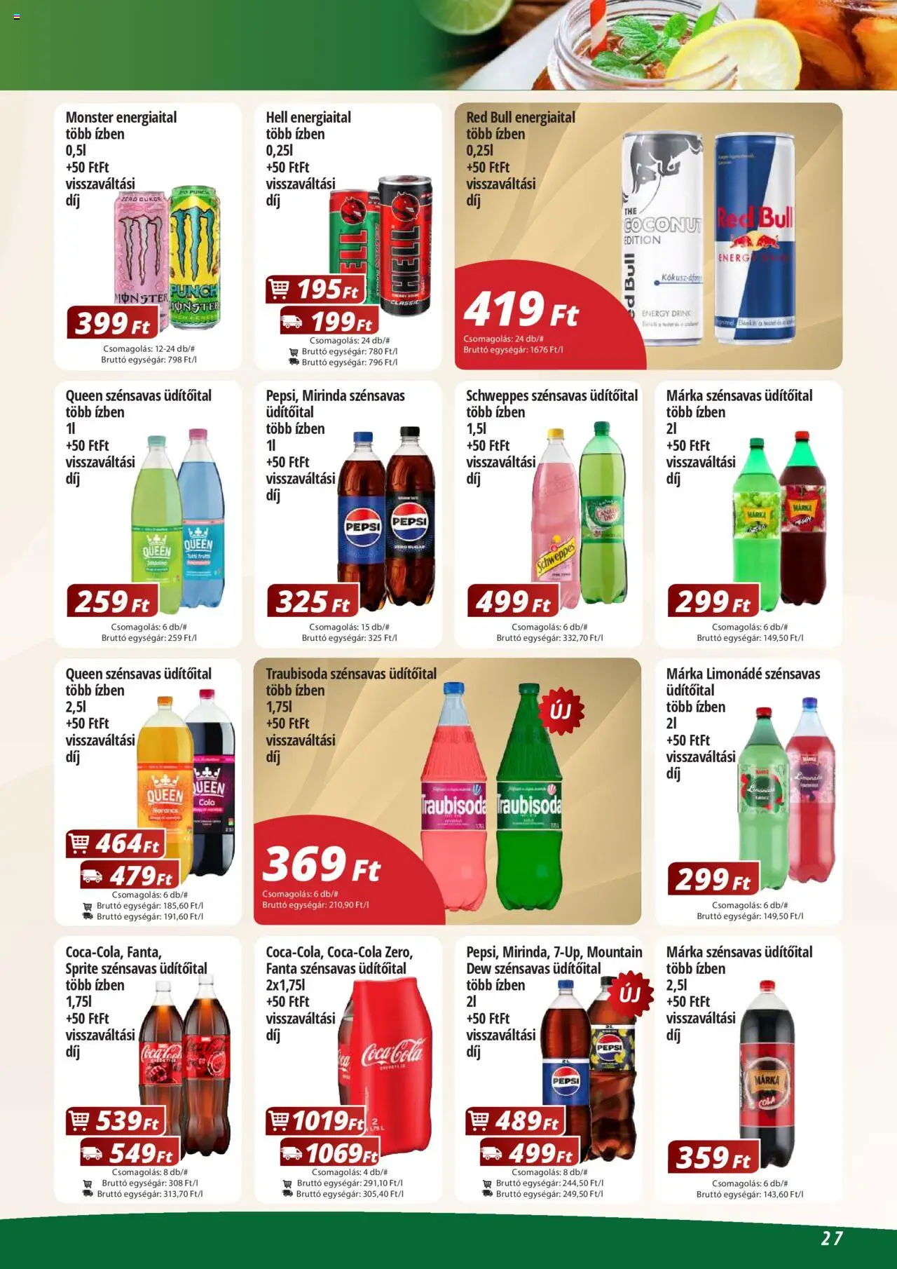 Reál akciós ujság - amely érvényes a következő dátumtól: 02.06.2025 | Oldal: 27 | Termékek: Energiaital, Fanta, Limonádé, Cukor