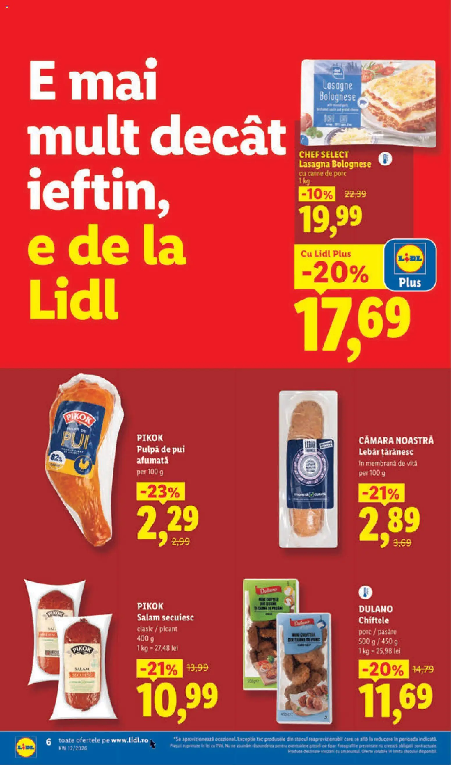 Noul catalog Lidl – valabil de la 16.03.2026 | Pagină: 6 | Produse: Hacıyatmaz Kedi Oyuncağı, Lasagna, Salam, Chiftele