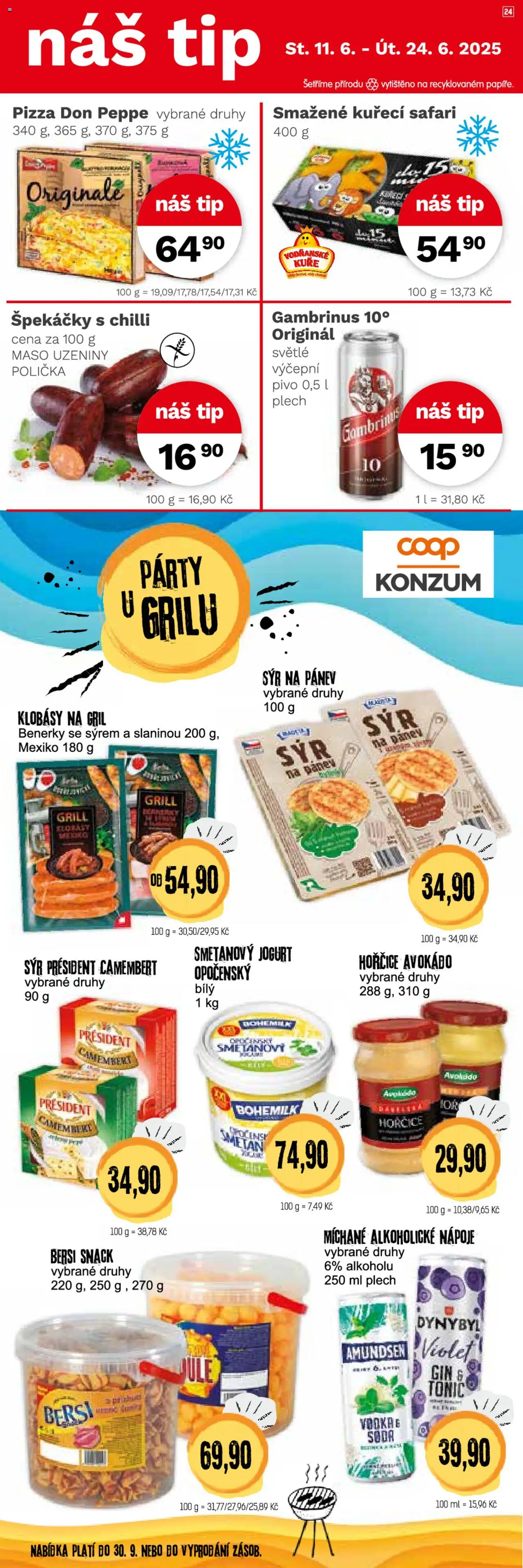Konzum leták od 11.06.2025 | Strana: 4 | Produkty: Jogurt, Klobásy, Alkoholické nápoje, Maso