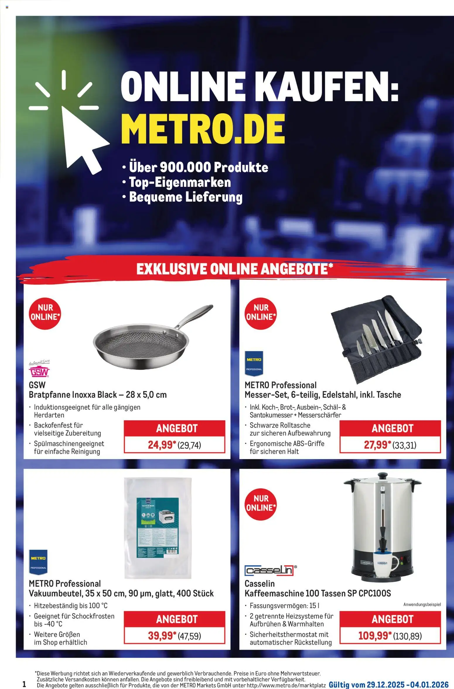 Metro Online: Wochen-Angebote – gültig ab 29.12.2025 | Seite: 1 | Produkte: Tasche, Kaffeemaschine, Schal