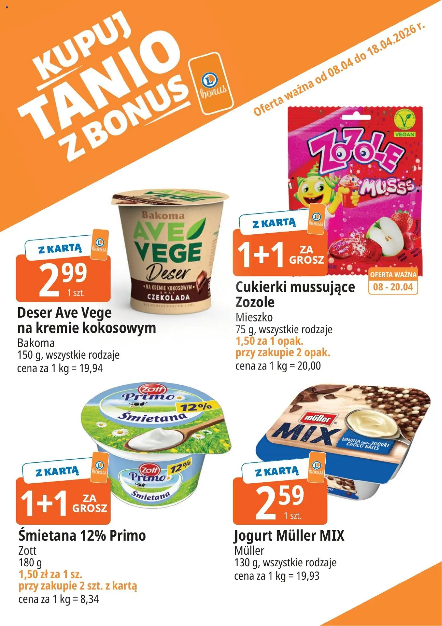E.Leclerc gazetka - Zielona Góra kupony dodatkowe od 08.04.2026 | Strona: 2 | Produkty: Karta, Jogurt, Czekolada, Cukierki