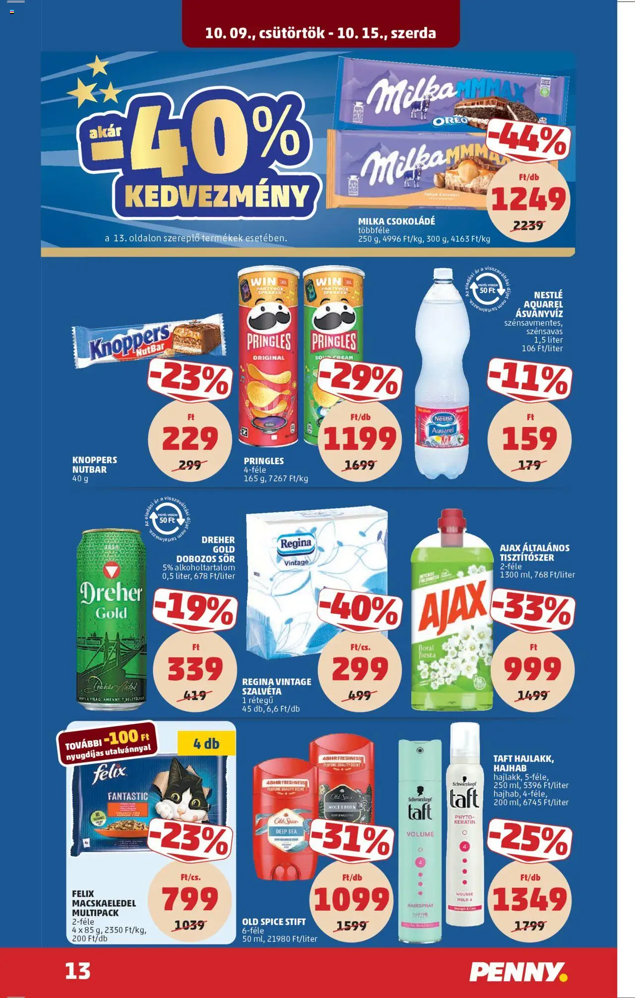 PENNY akciós ujság - amely érvényes a következő dátumtól: 09.10.2025 | Oldal: 17 | Termékek: Pringles, Félix macskaeledel, Hajhab, Sör