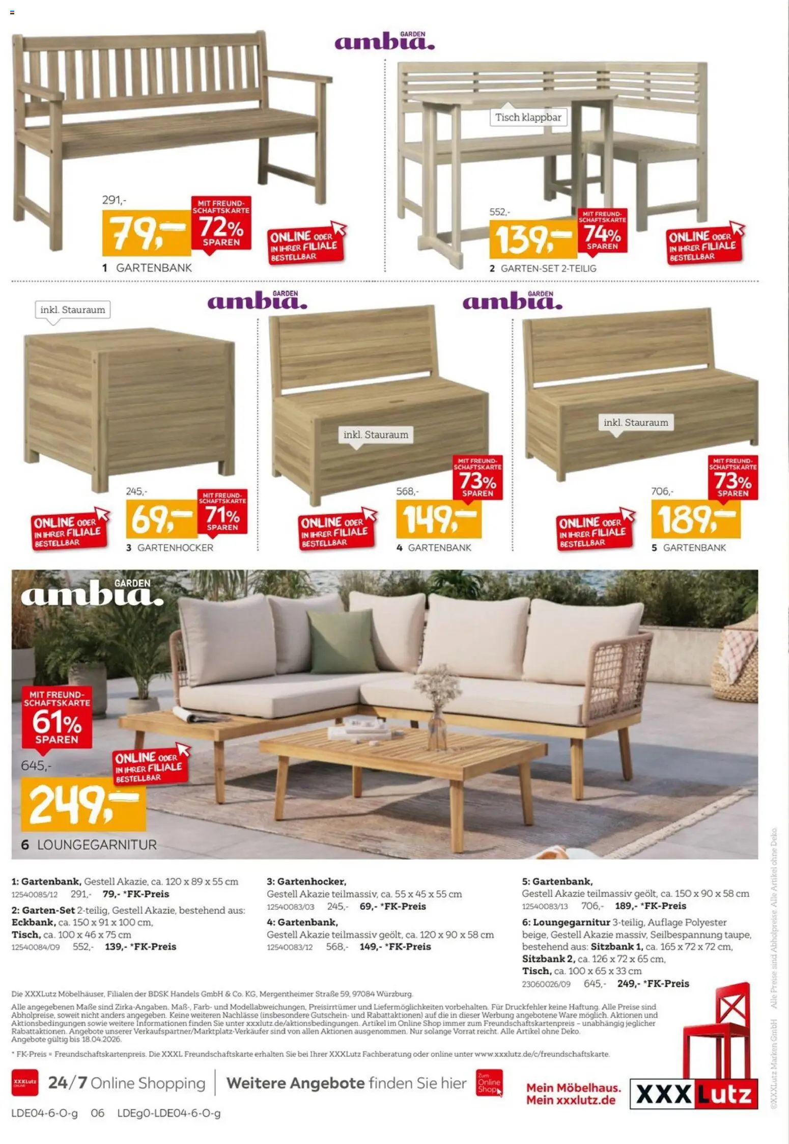 XXXLutz Garten-Preishits – gültig ab 04.04.2026 | Seite: 6 | Produkte: Sitzbank, Tisch