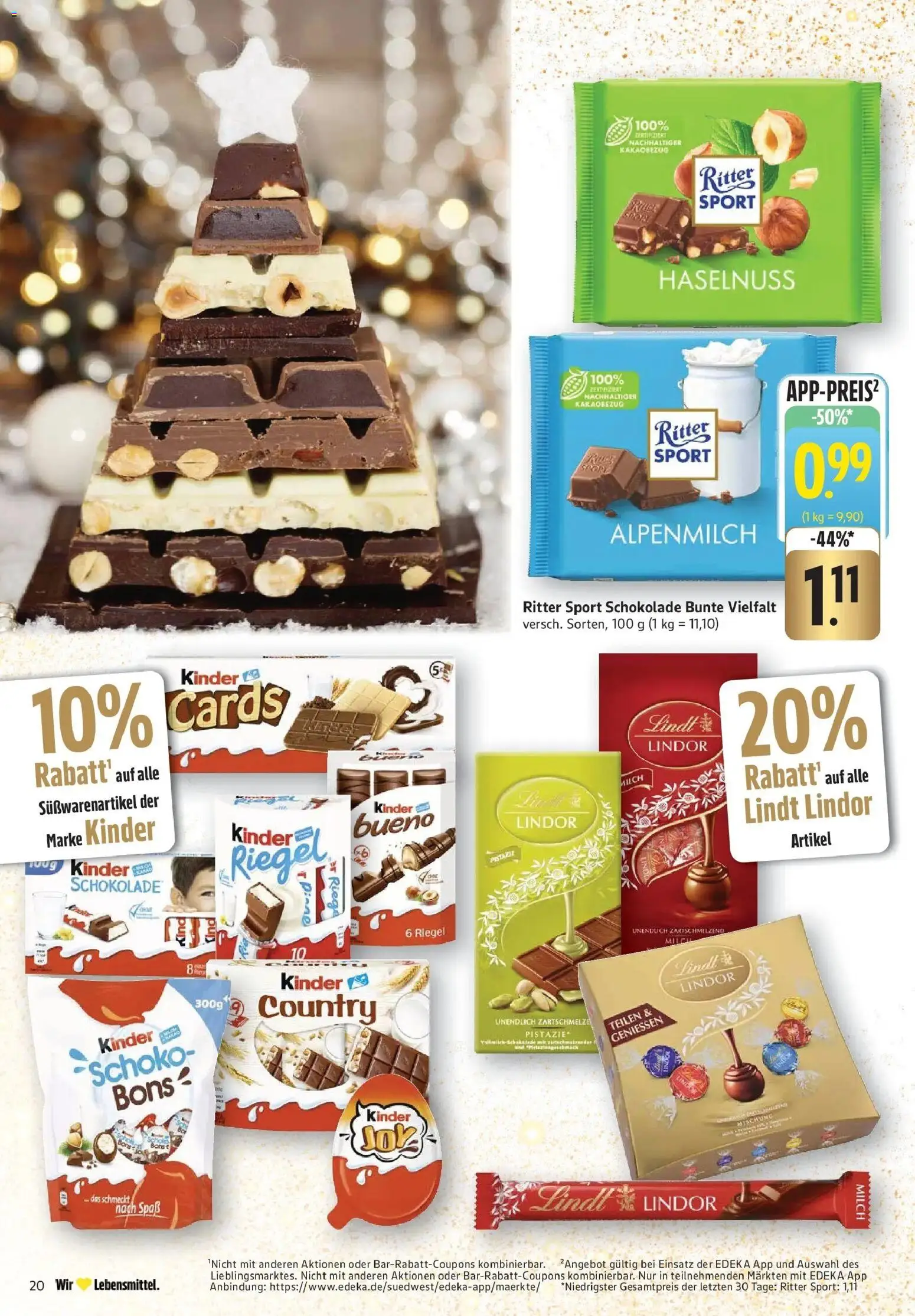 Edeka prospekt Göppingen	 – gültig ab 15.12.2025 | Seite: 20 | Produkte: Kinder schokolade, Ritter sport, Lindt, Kinder country