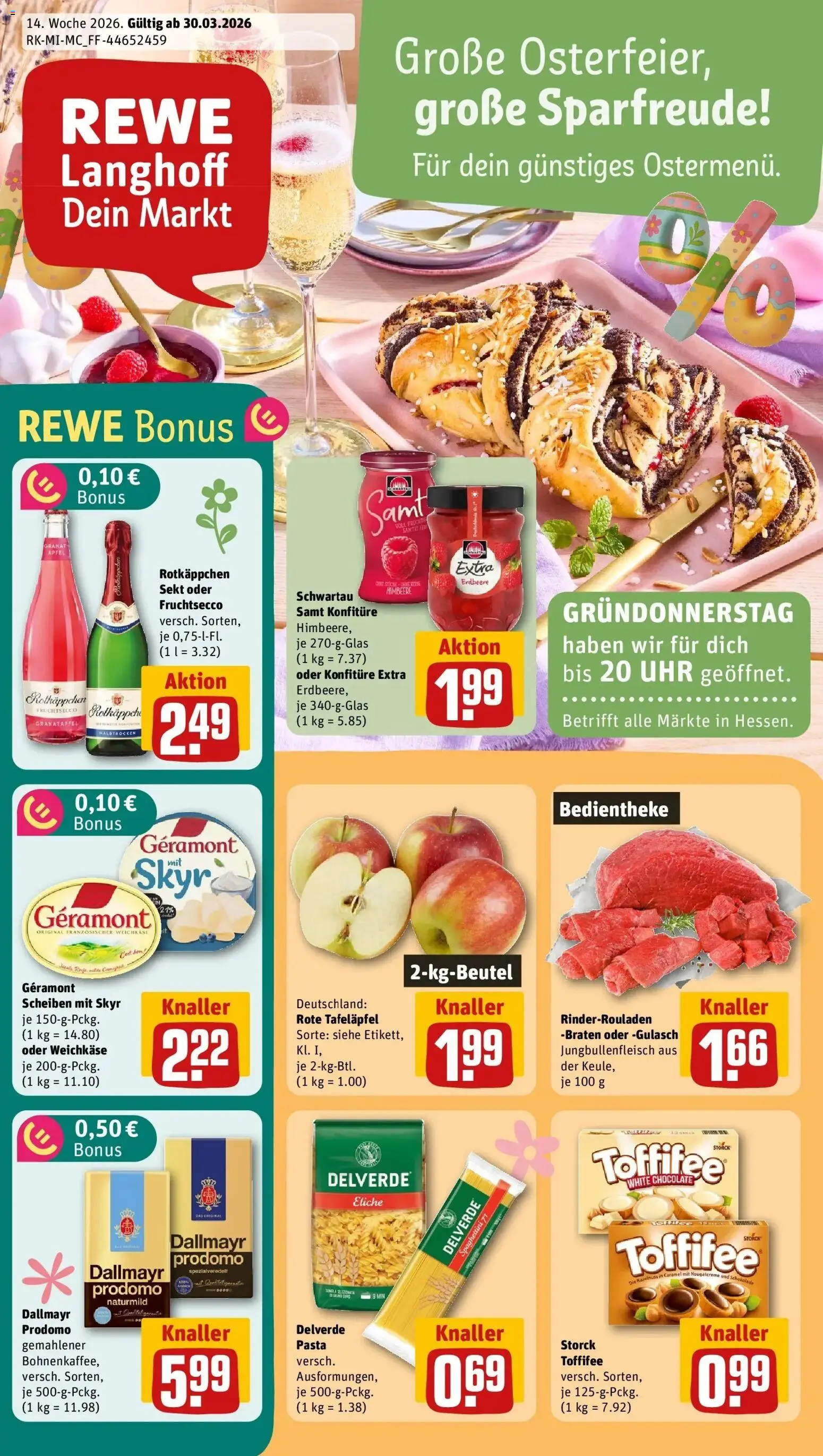Rewe Prospekt Frankfurt / Kalbach	 – gültig ab 30.03.2026 | Seite: 1 | Produkte: Granatapfel, Skyr, Dallmayr, Gulasch