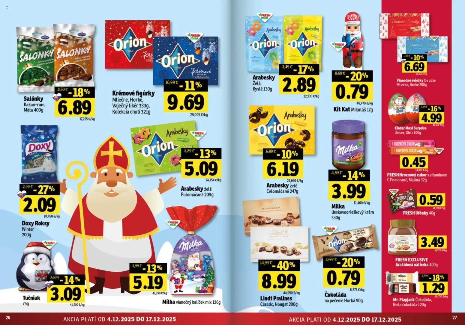 Nové Fresh akcie – leták je platný od 04.12.2025 | Strana: 14 | Produkty: Kinder, Čokoláda, Sviečky, Krém