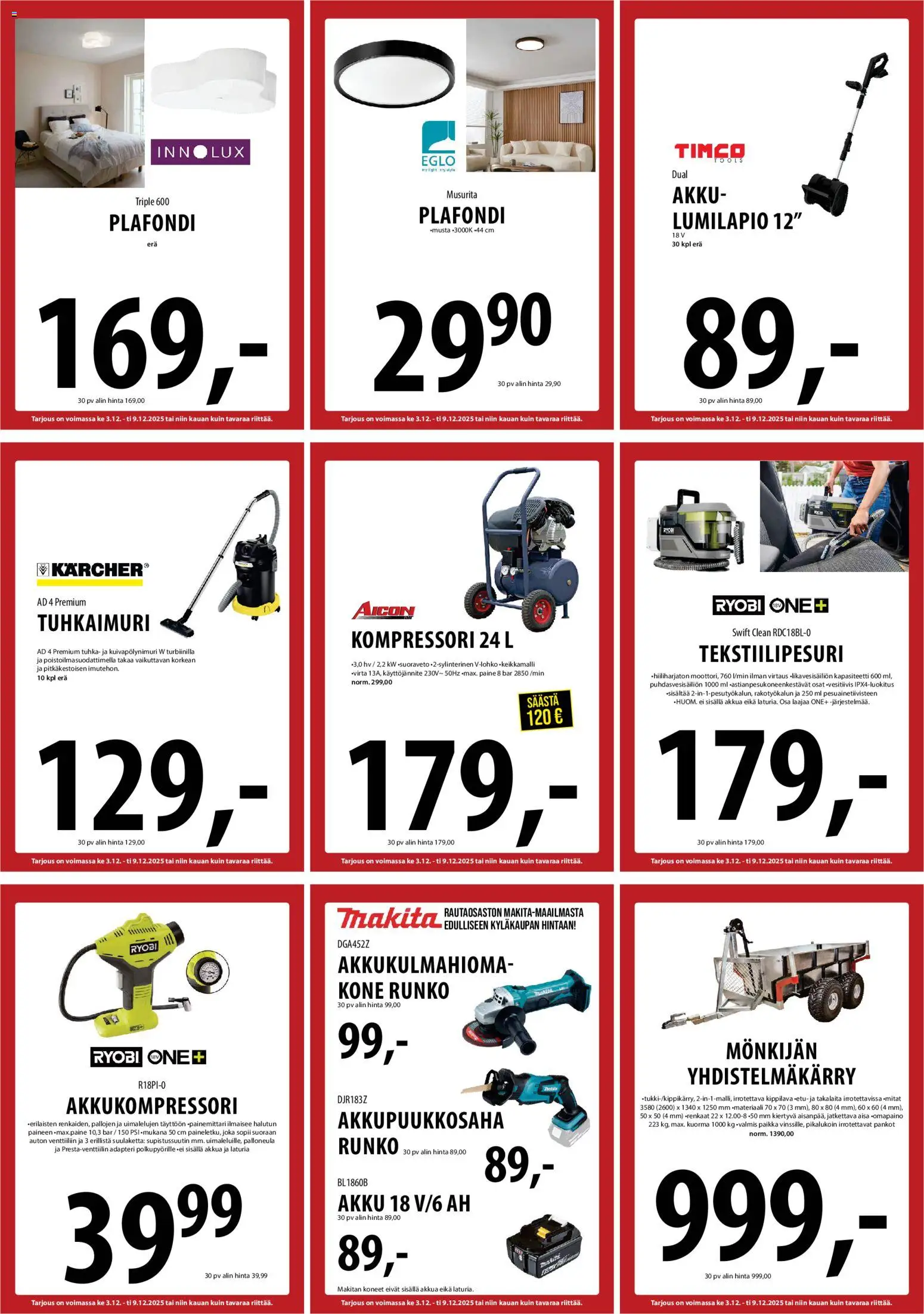 Tuuri tarjoukset – voimassa 03.12.2025 alkaen | Sivu: 31 | Tuotteet: Akku, Kompressori