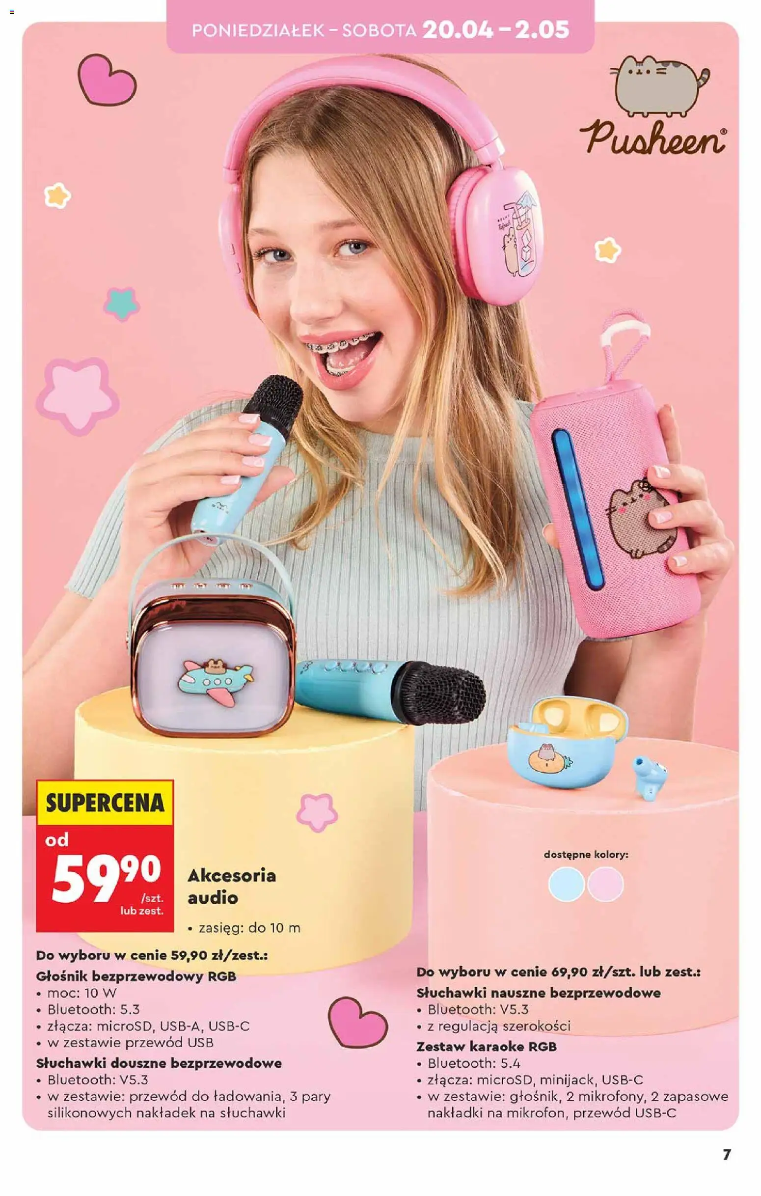 Biedronka gazetka - Hity i inspiracje od 18.04.2026 | Strona: 7 | Produkty: Głośnik bezprzewodowy, Audio, Głośnik, USB