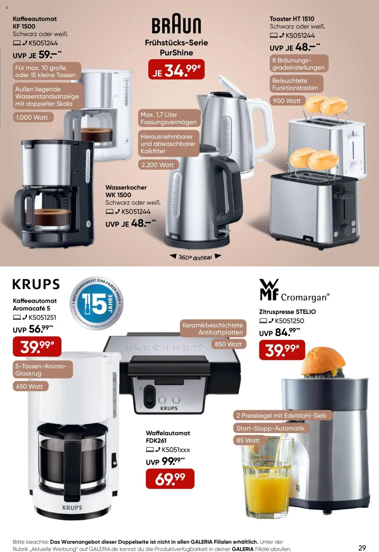 Galeria Karstadt Kaufhof Prospekt 	 – gültig ab 17.09.2025 | Seite: 29 | Produkte: Krups, Wasserkocher, Toaster