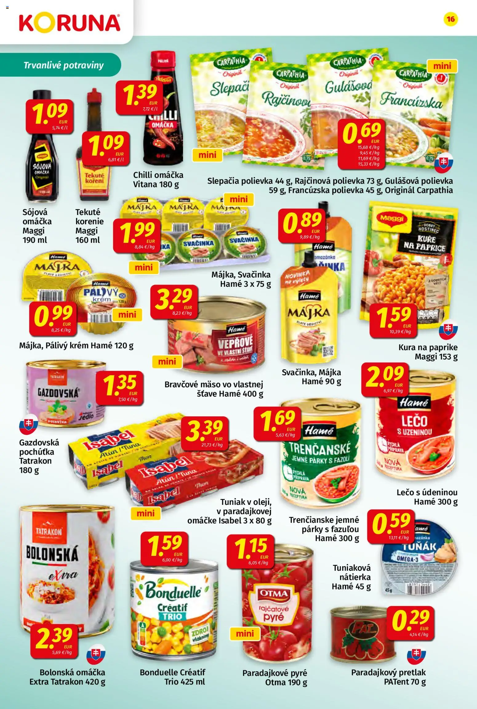 Nové Koruna akcie – leták je platný od 24.10.2025 | Strana: 16 | Produkty: Chilli, Bravčové mäso, Krém, Korenie