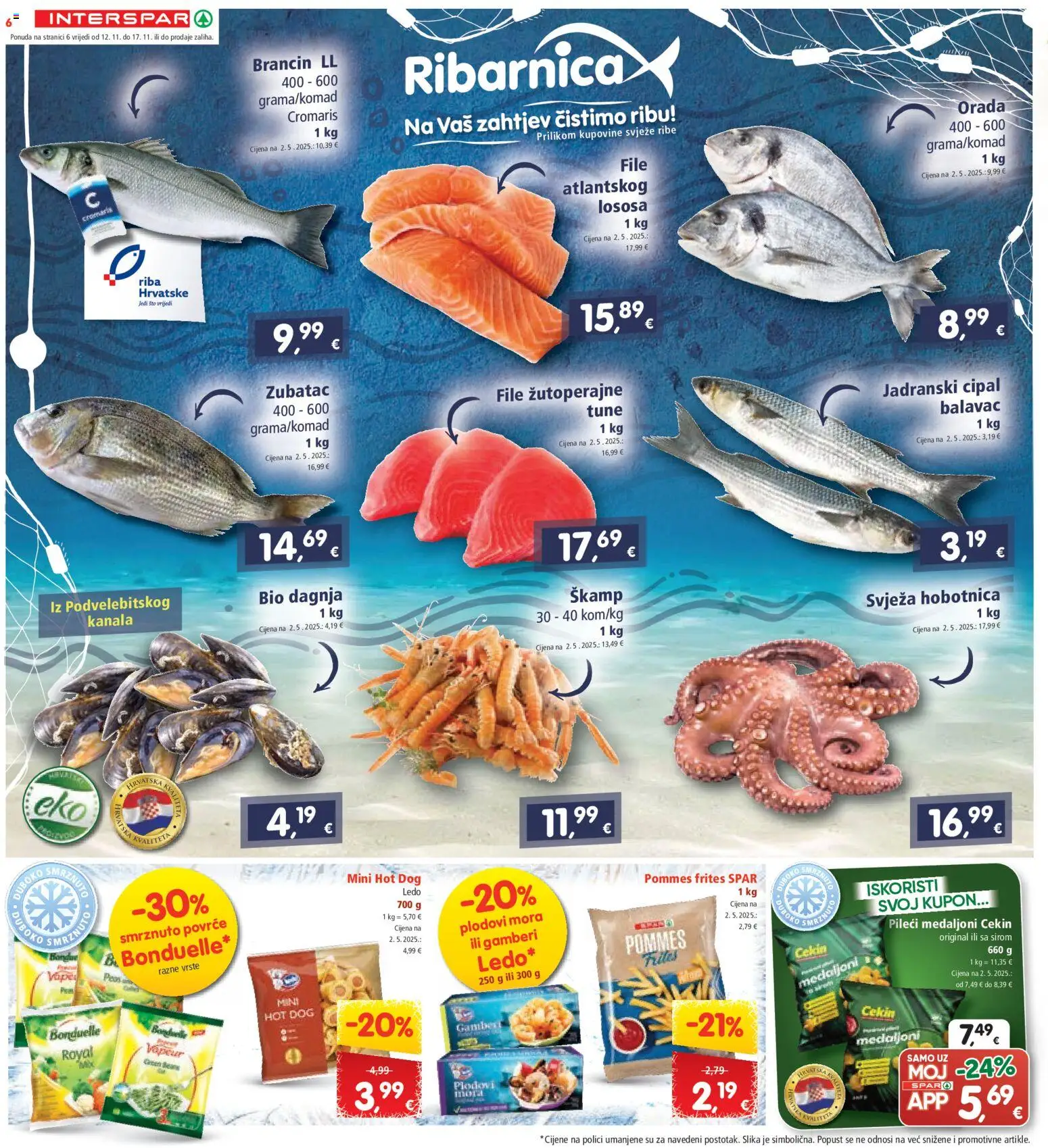 Interspar katalog | vrijedi od 12.11.2025 | Stranica: 6 | Proizvodi: Hobotnica, Pommes frites, Ledo, Brancin