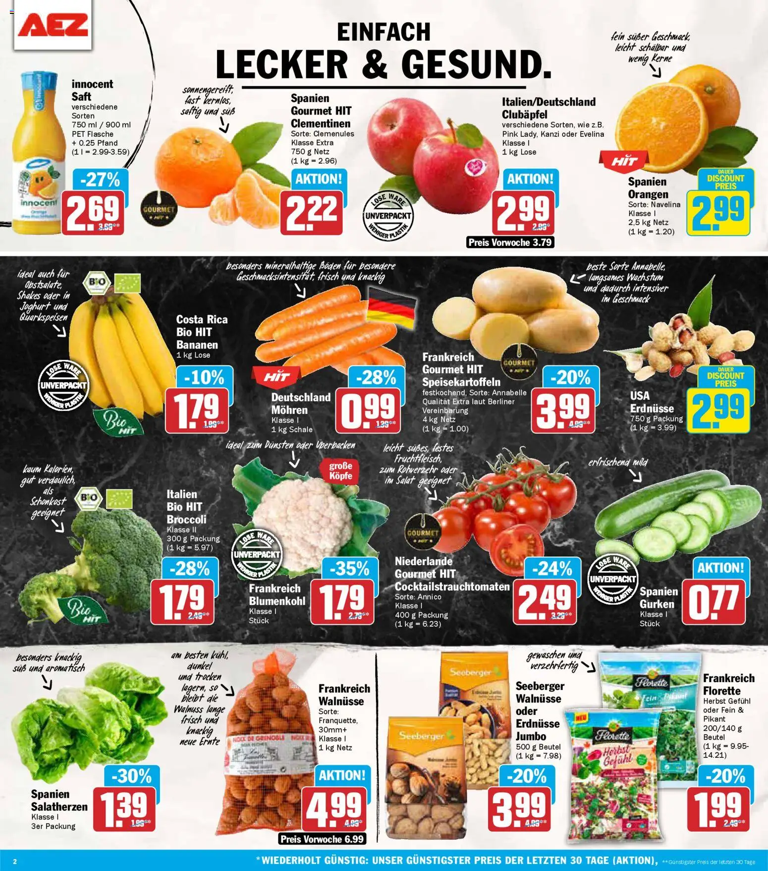 AEZ Prospekt 	 – gültig ab 24.11.2025 | Seite: 2 | Produkte: Erdnüsse, Walnüsse, Orangen, Mohren