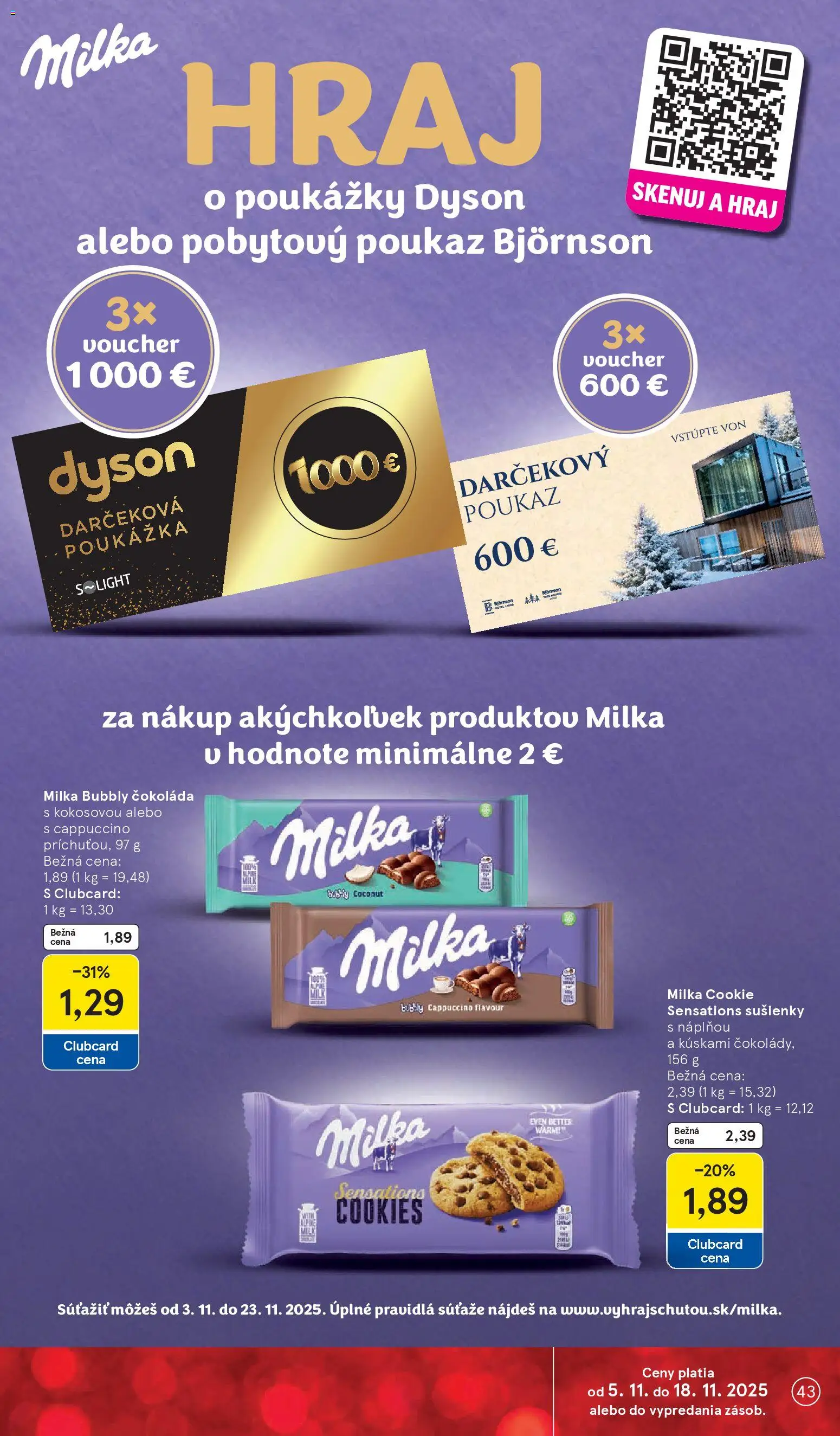 Nové Tesco akcie – leták je platný od 12.11.2025 | Strana: 43 | Produkty: Čokoláda, Milka