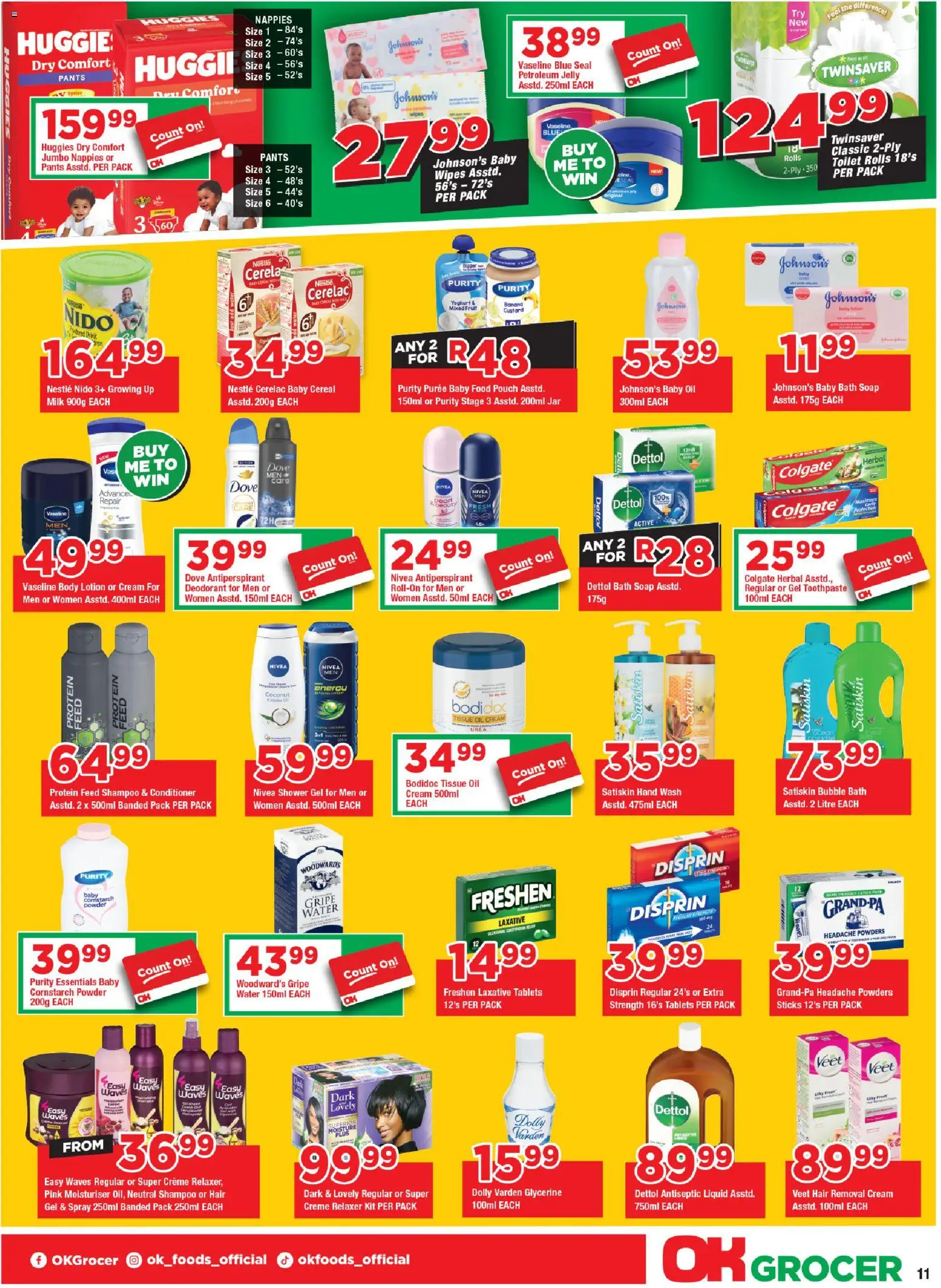 New OK Foods catalogue – valid from 21.01.2026 | Page: 11 | Products: Milk, Powder, Shower gel, Fruit