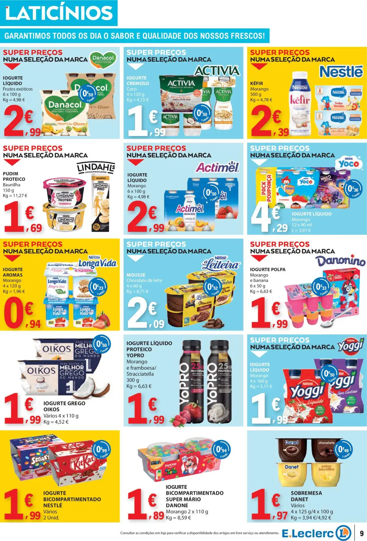 E.Leclerc folheto │ válido de 31.07.2025 | Página: 9 | Produtos: Banana, Chocolate, Cereais, Iogurte liquido