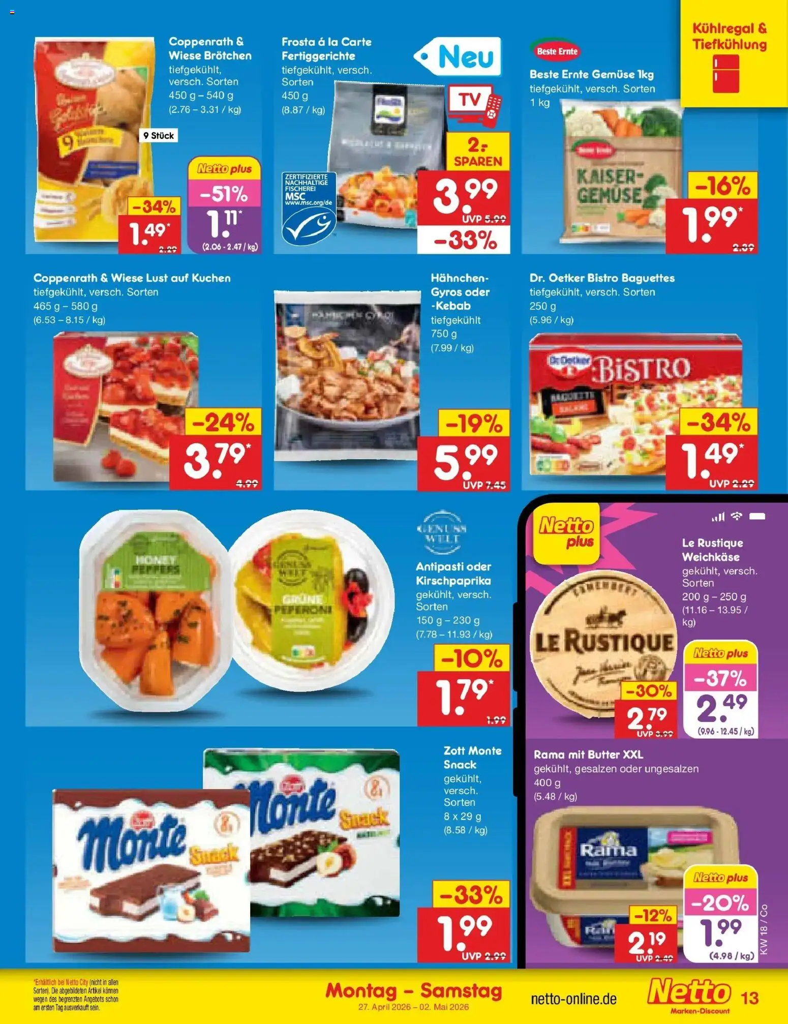 Netto Marken-Discount Prospekt Delitzsch	 – gültig ab 27.04.2026 | Seite: 15 | Produkte: Rama, Frosta, Gemüse, Fertiggerichte