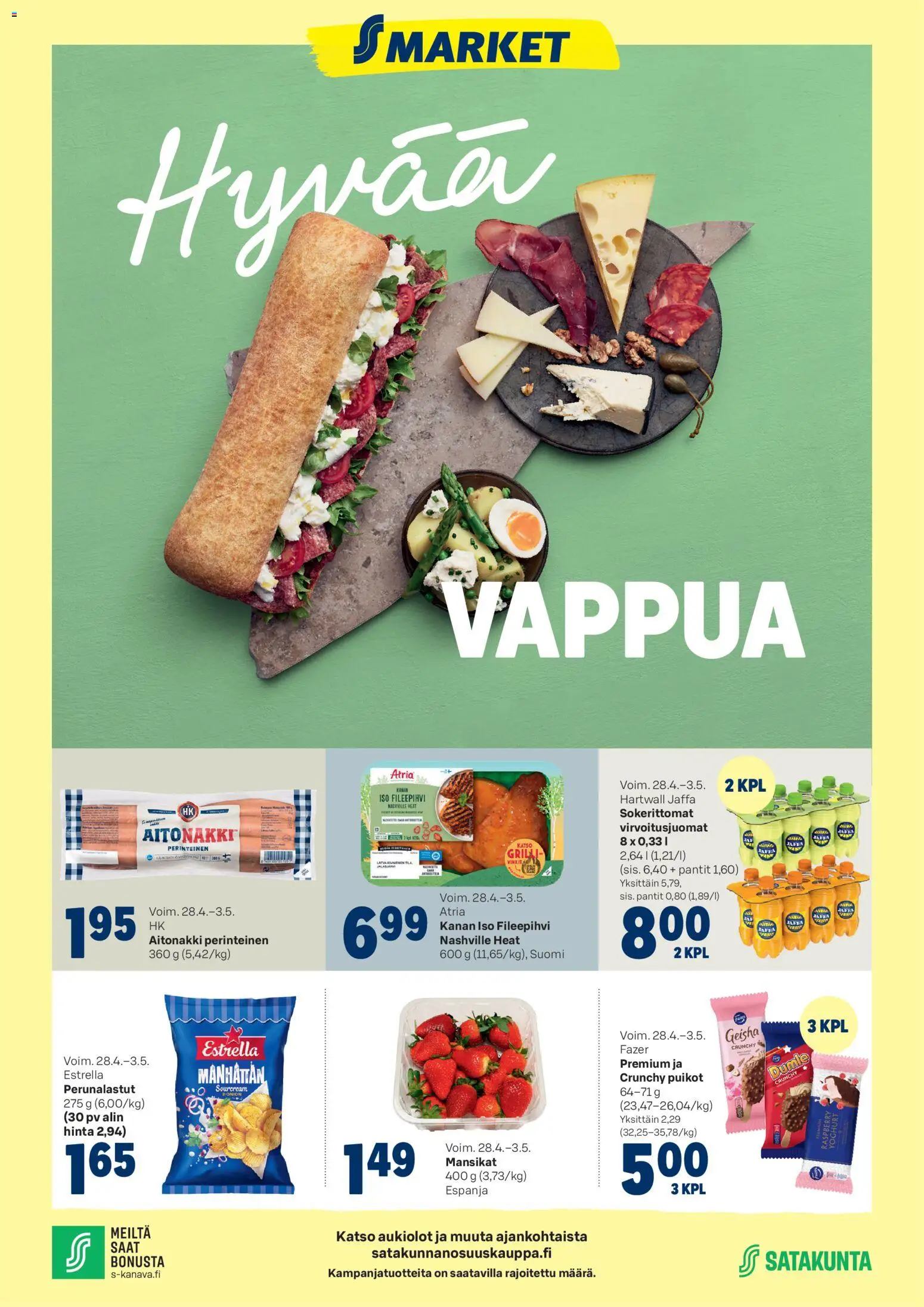 S-market tarjoukset - Hyvää Vappua – voimassa 28.04.2026 alkaen | Sivu: 1 | Tuotteet: Grilli, Virvoitusjuomat, Mansikat
