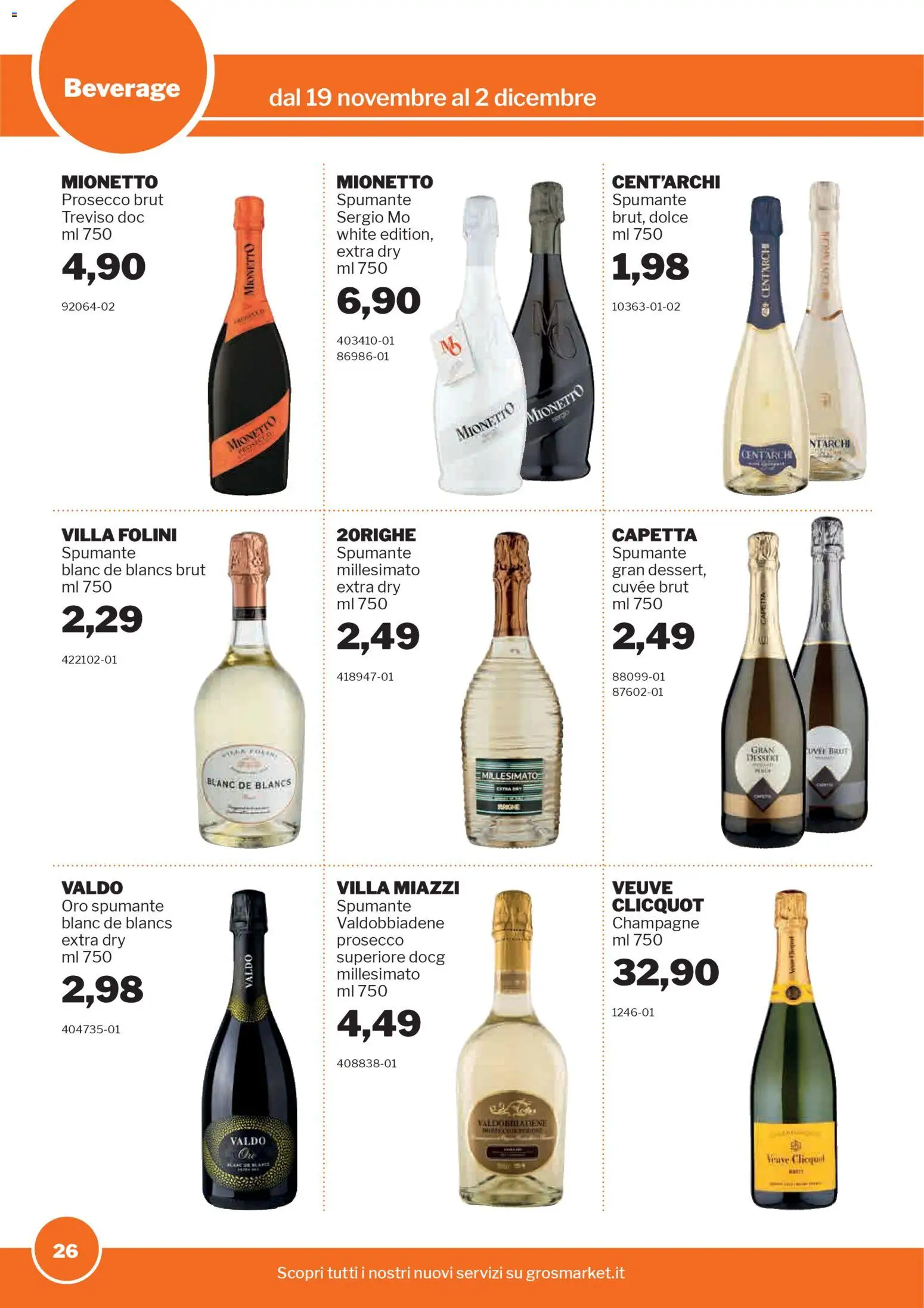 Volantino Sogegross del 19.11.2025 | Pagina: 26 | Prodotti: Prosecco, Spumante, Champagne