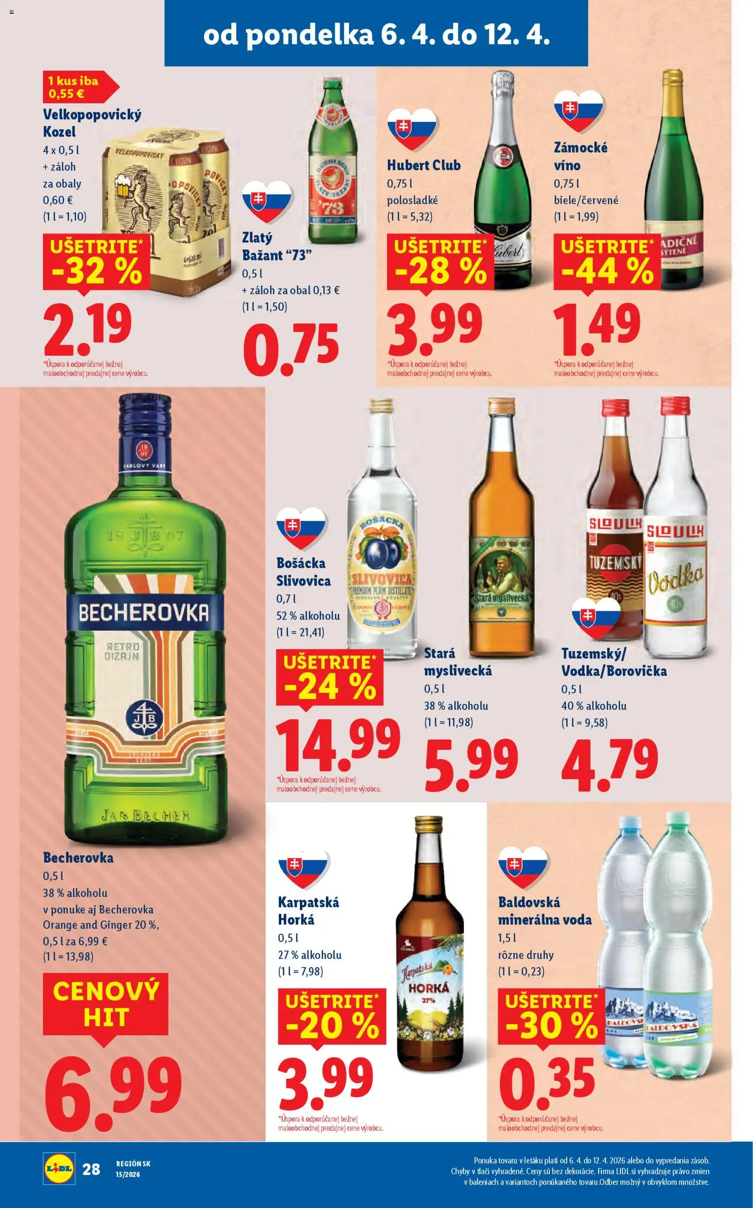 Nové Lidl akcie – leták je platný od 06.04.2026 | Strana: 31 | Produkty: Becherovka, Bošácka slivovica, Brandy, Vodka