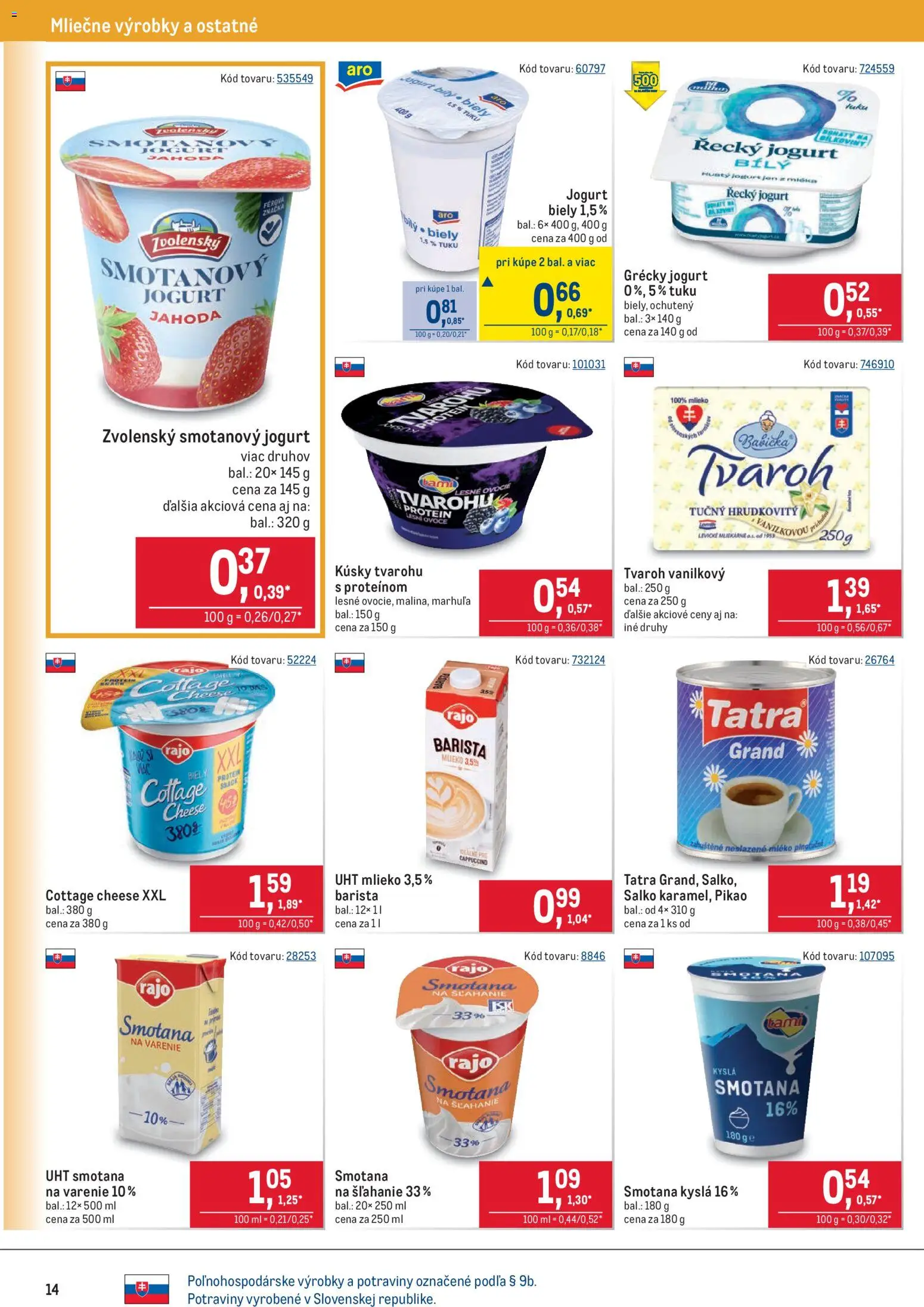 Nové Metro akcie – leták je platný od 11.03.2026 | Strana: 14 | Produkty: Mlieko, Barista, Smotana, Salko