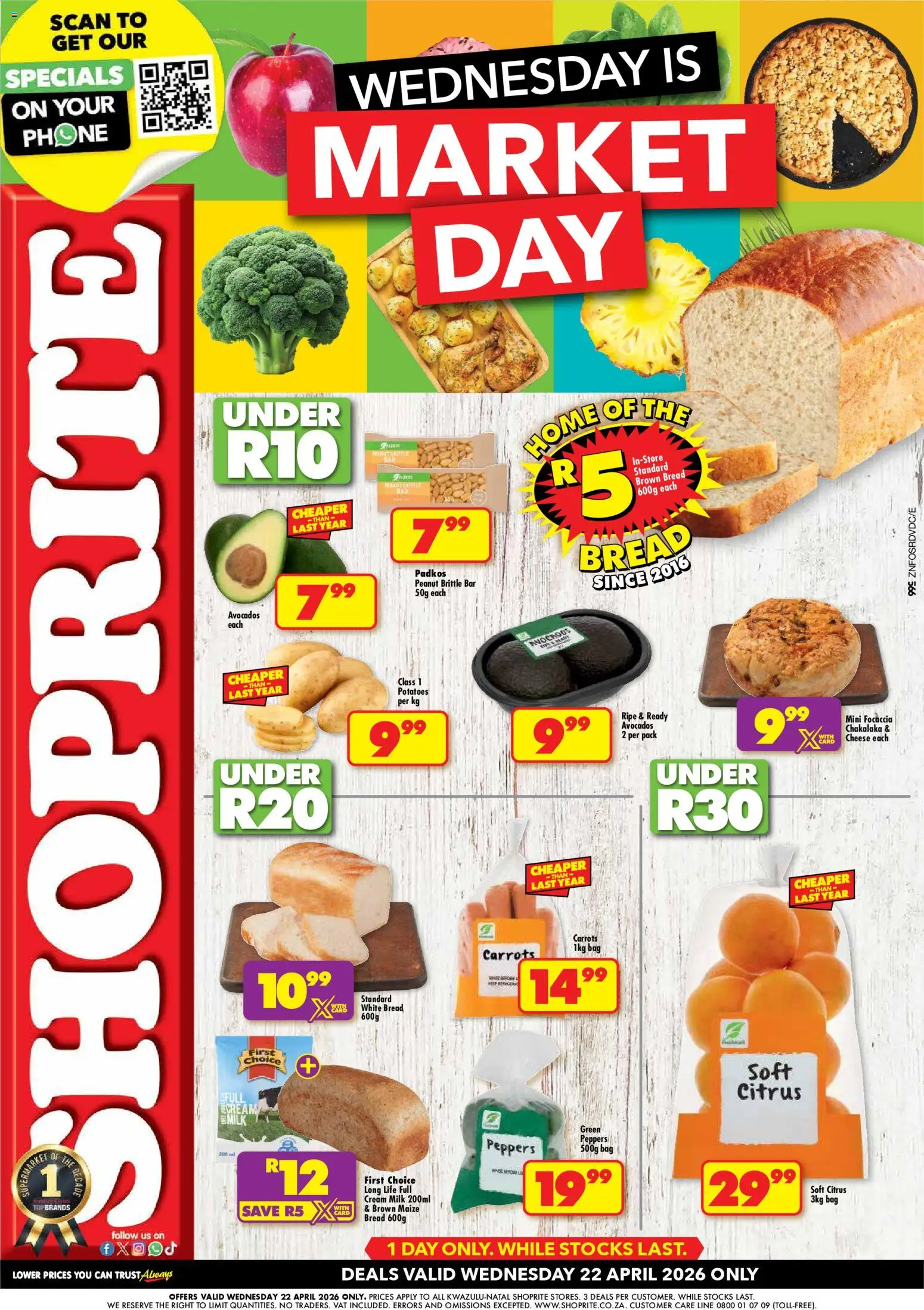New Shoprite catalogue – valid from 22.04.2026 | Page: 1 | Products: Bag, Cheese, Avocados, Potatoes