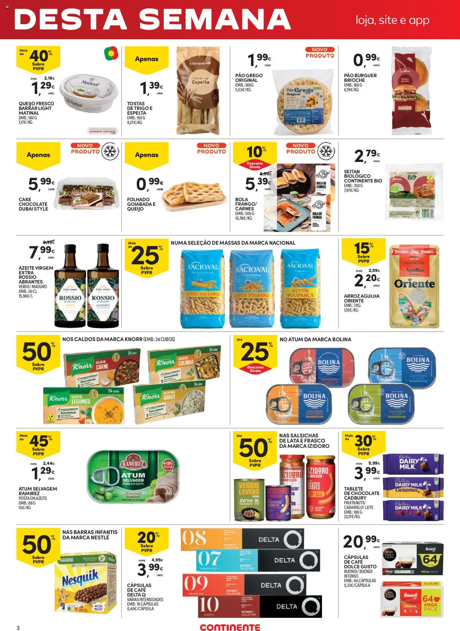 Continente - Fim de Semana │ válido de 23.01.2026 | Página: 3 | Produtos: Atum, Azeite, Tostas, Nestlé