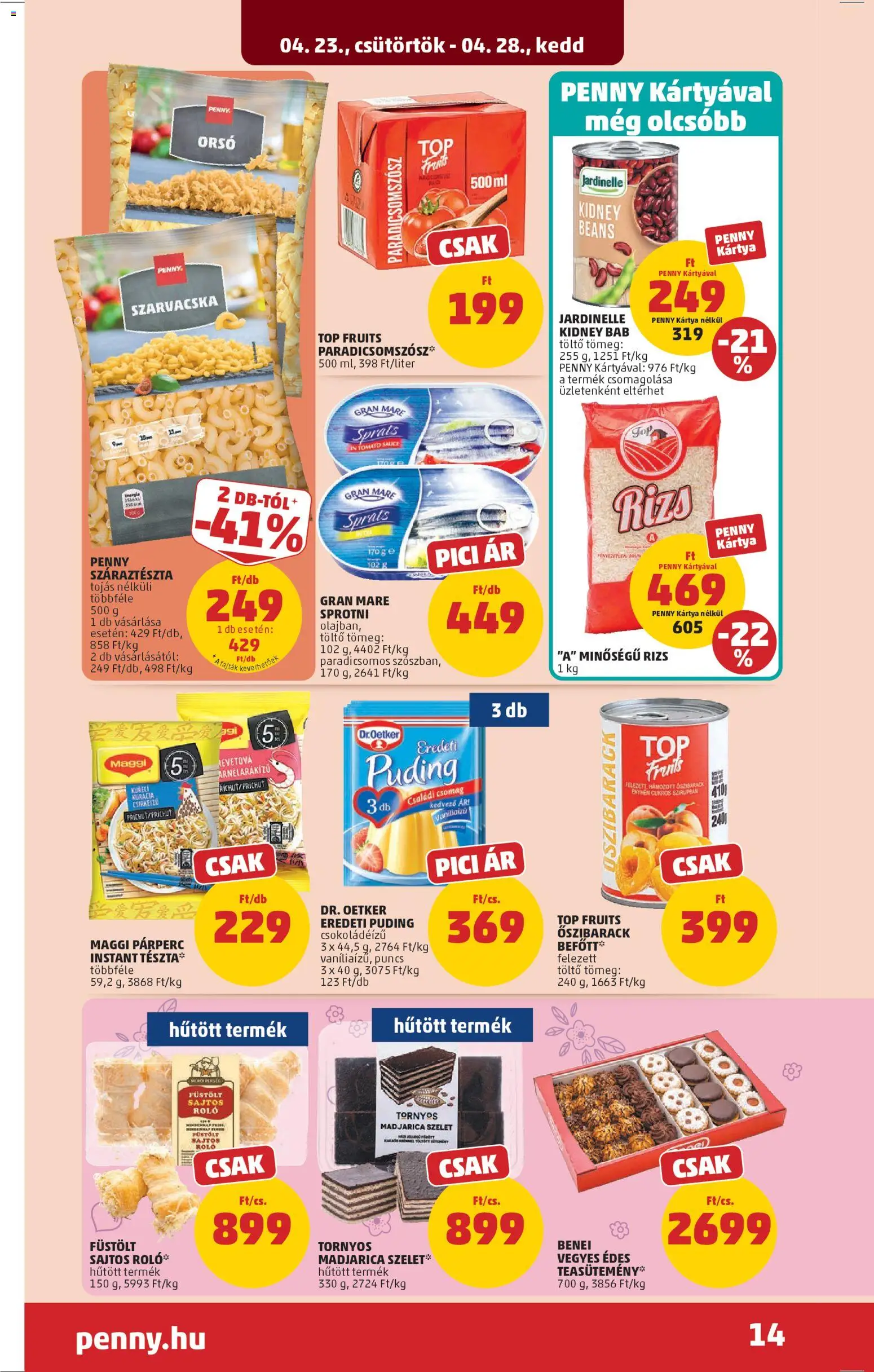 PENNY akciós ujság - amely érvényes a következő dátumtól: 23.04.2026 | Oldal: 17 | Termékek: Puding, Maggi, Rizs, Tészta