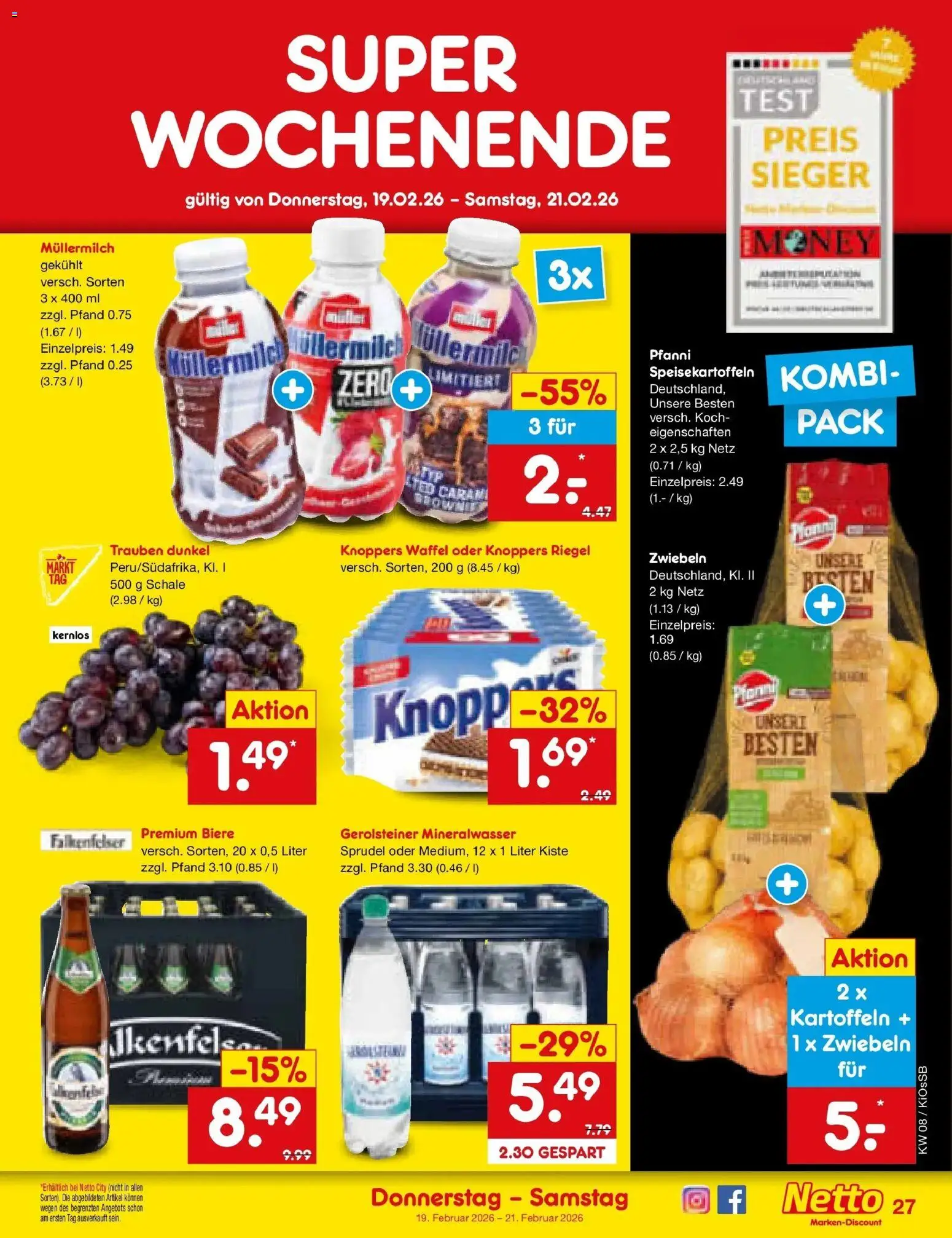 Netto Marken-Discount - Netto: Wochenangebote – gültig ab 16.02.2026 | Seite: 41 | Produkte: Trauben, Knoppers, Müllermilch, Gerolsteiner
