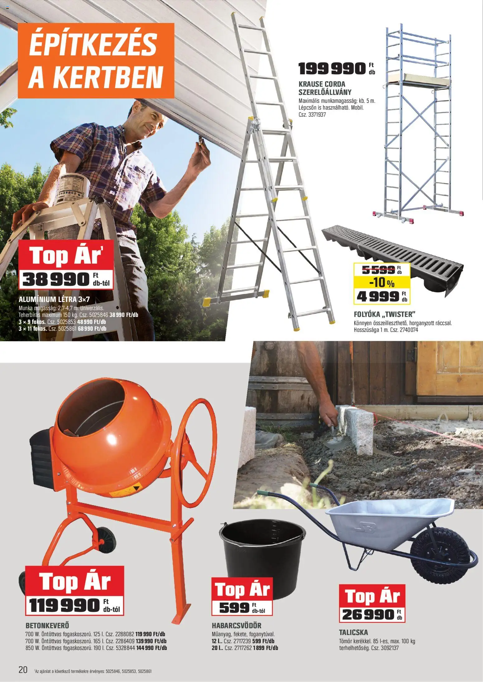 OBI akciós ujság - amely érvényes a következő dátumtól: 03.03.2026 | Oldal: 20 | Termékek: Talicska, Betonkeverő, Létra