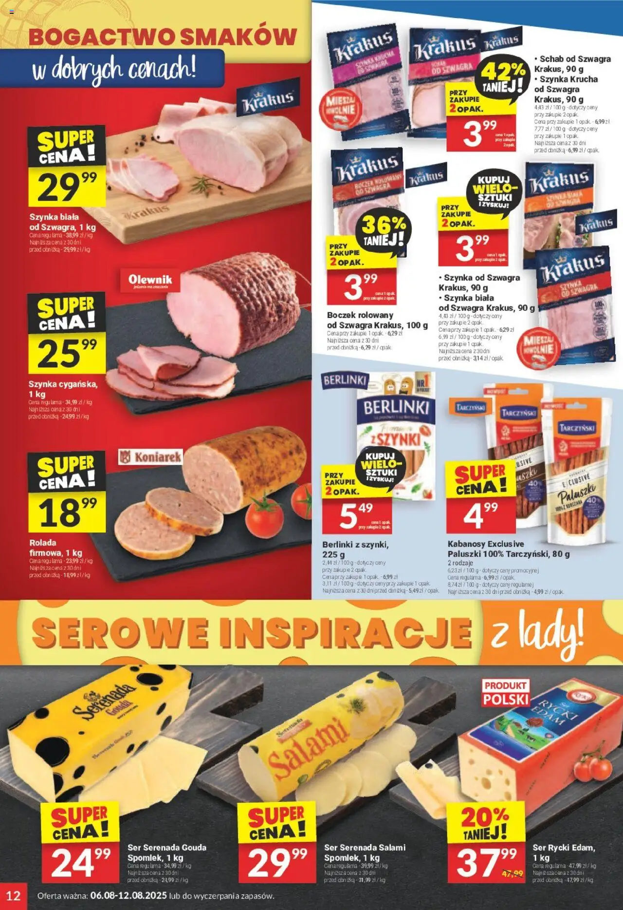Twój Market Gazetka od 06.08.2025 | Strona: 12 | Produkty: Rolada, Kabanosy, Boczek, Paluszki