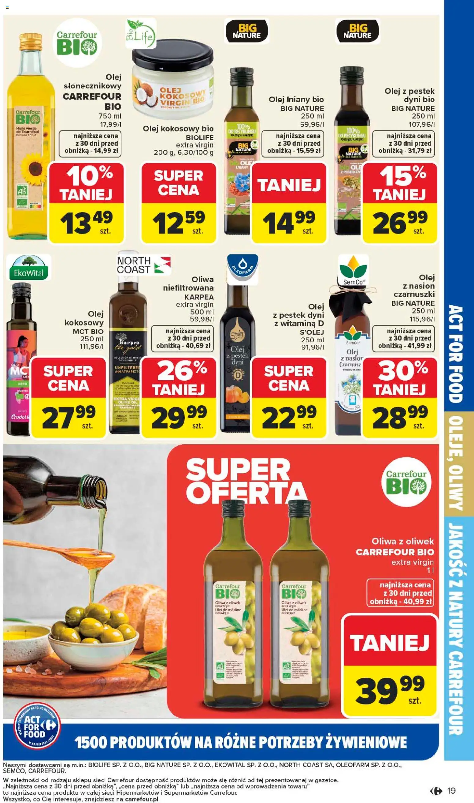Carrefour Gazetka - Act for food od 05.01.2026 | Strona: 19 | Produkty: Olej słonecznikowy, Oliwa z oliwek, Olej, Olej kokosowy
