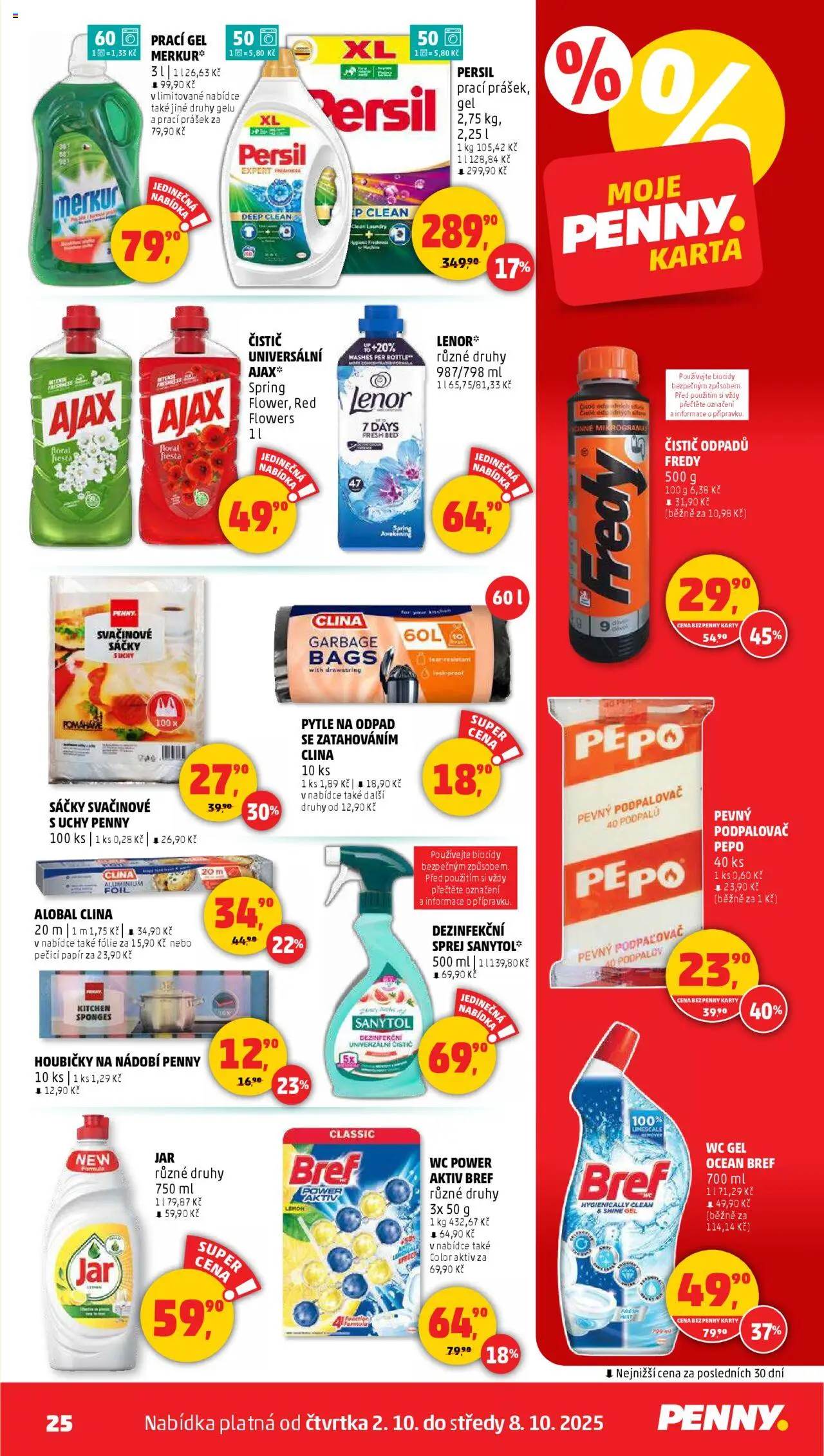 Penny Market leták - Čtvrtečník od 02.10.2025 | Strana: 25 | Produkty: Univerzální čistič, Prací Prášek, Wc, Persil