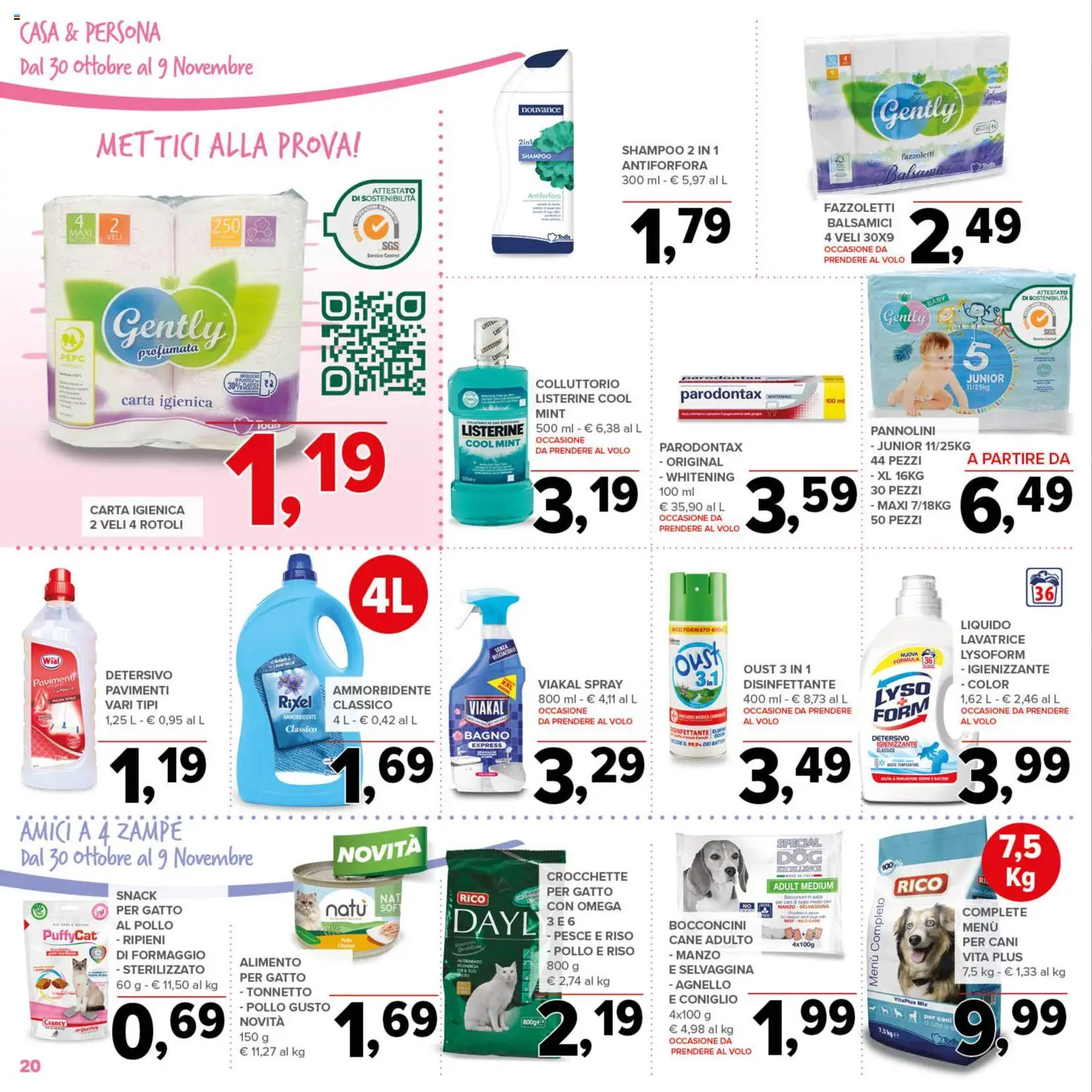 Volantino Todis del 30.10.2025 | Pagina: 20 | Prodotti: Ammorbidente, Manzo, Crocchette, Bagno
