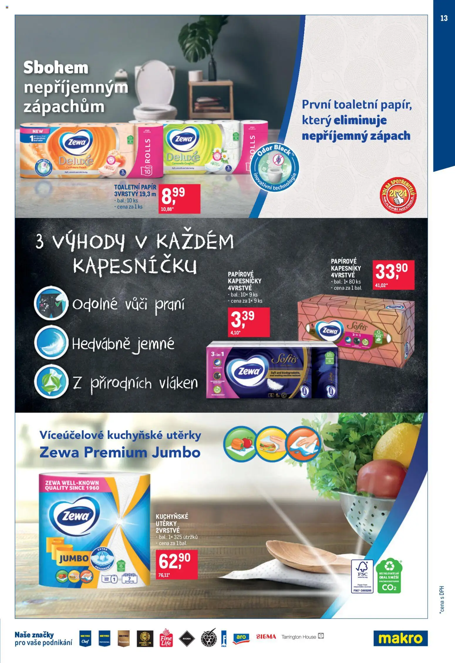 Makro leták - Úklid a kosmetika od 25.02.2026 | Strana: 13 | Produkty: Kuchyňské utěrky, Toaletní papír, Papírové kapesníky, Deluxe