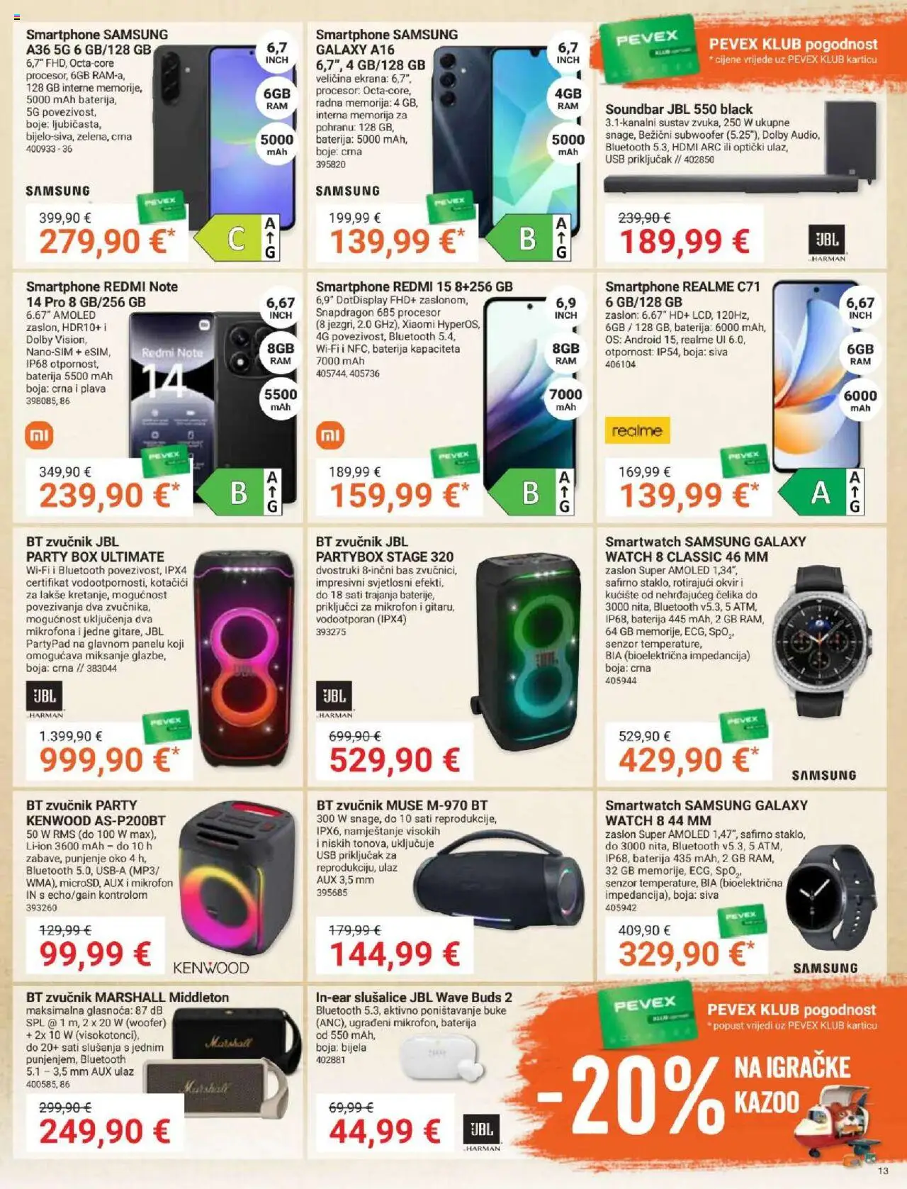 Pevex katalog | vrijedi od 25.09.2025 | Stranica: 13 | Proizvodi: Smartwatch, Baterija, Smartphone, Mikrofon
