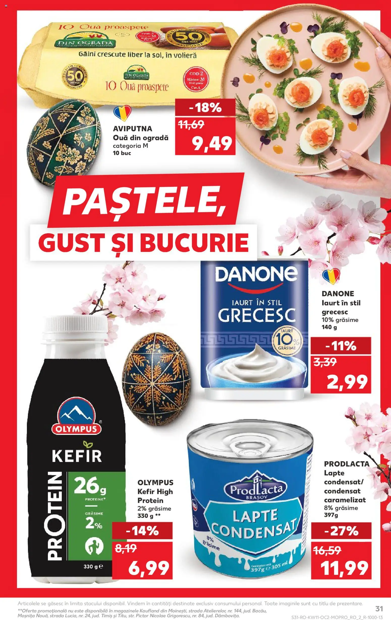 Kaufland RO akciós ujság - amely érvényes a következő dátumtól: 11.03.2026 | Oldal: 31 | Termékek: Kefir, Protein