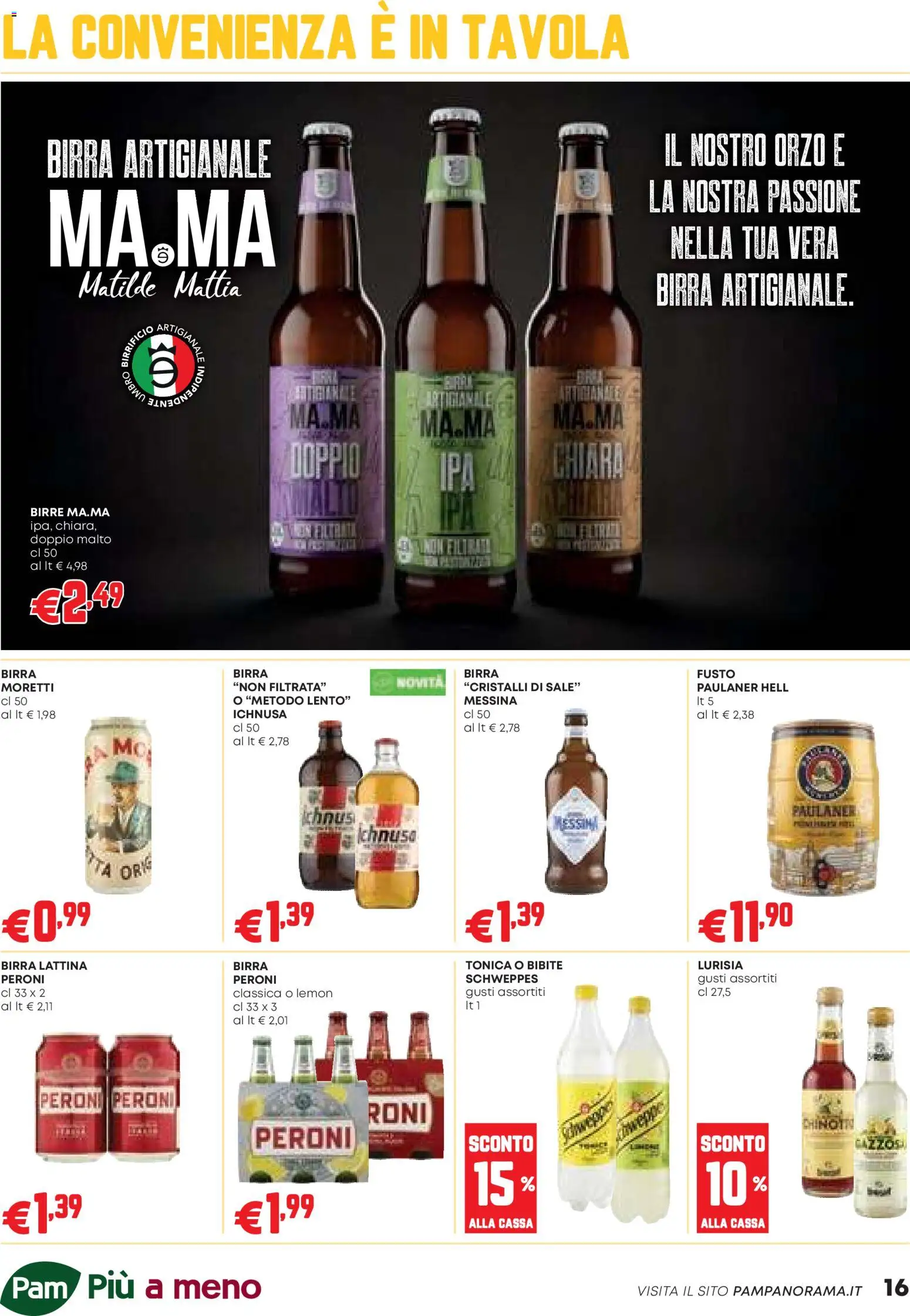 Volantino PAM del 26.03.2026 | Pagina: 16 | Prodotti: Birra, Chinotto, Sale, Birra Moretti