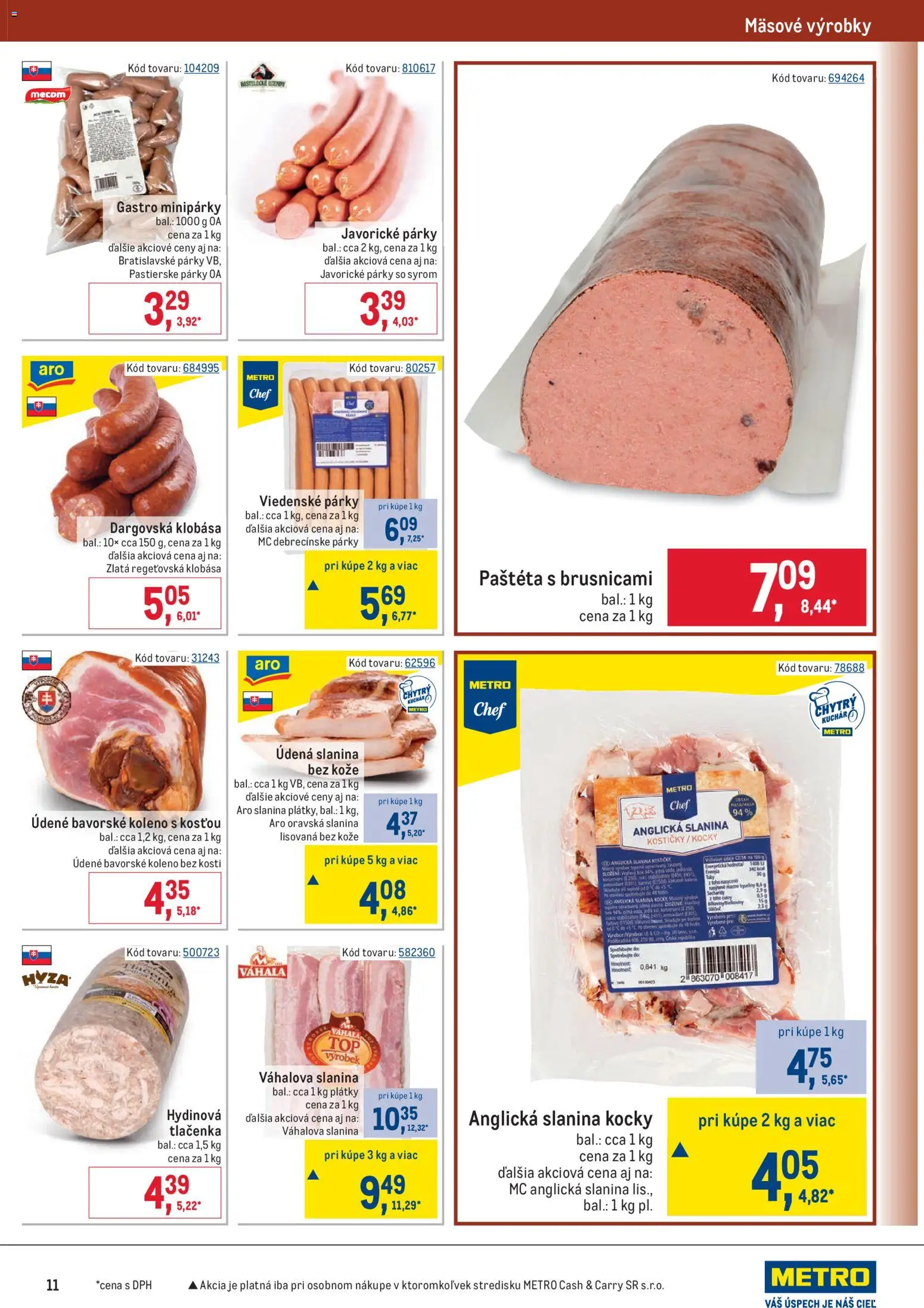 Nové Metro akcie – leták je platný od 28.01.2026 | Strana: 11 | Produkty: Lis, Slanina, Klobása, Párky