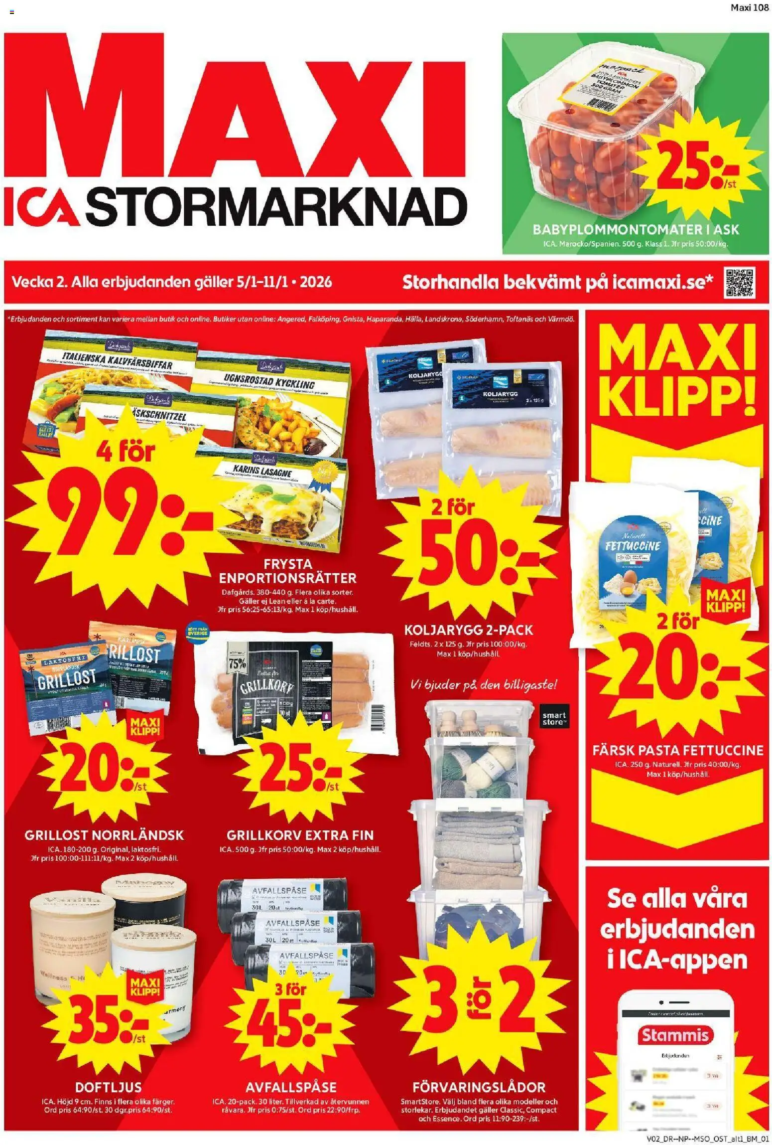 ICA Maxi reklamblad aktuell från 05.01.2026 | Sida: 1 | Produkter: Grillost, Galler, Grillkorv, Pasta