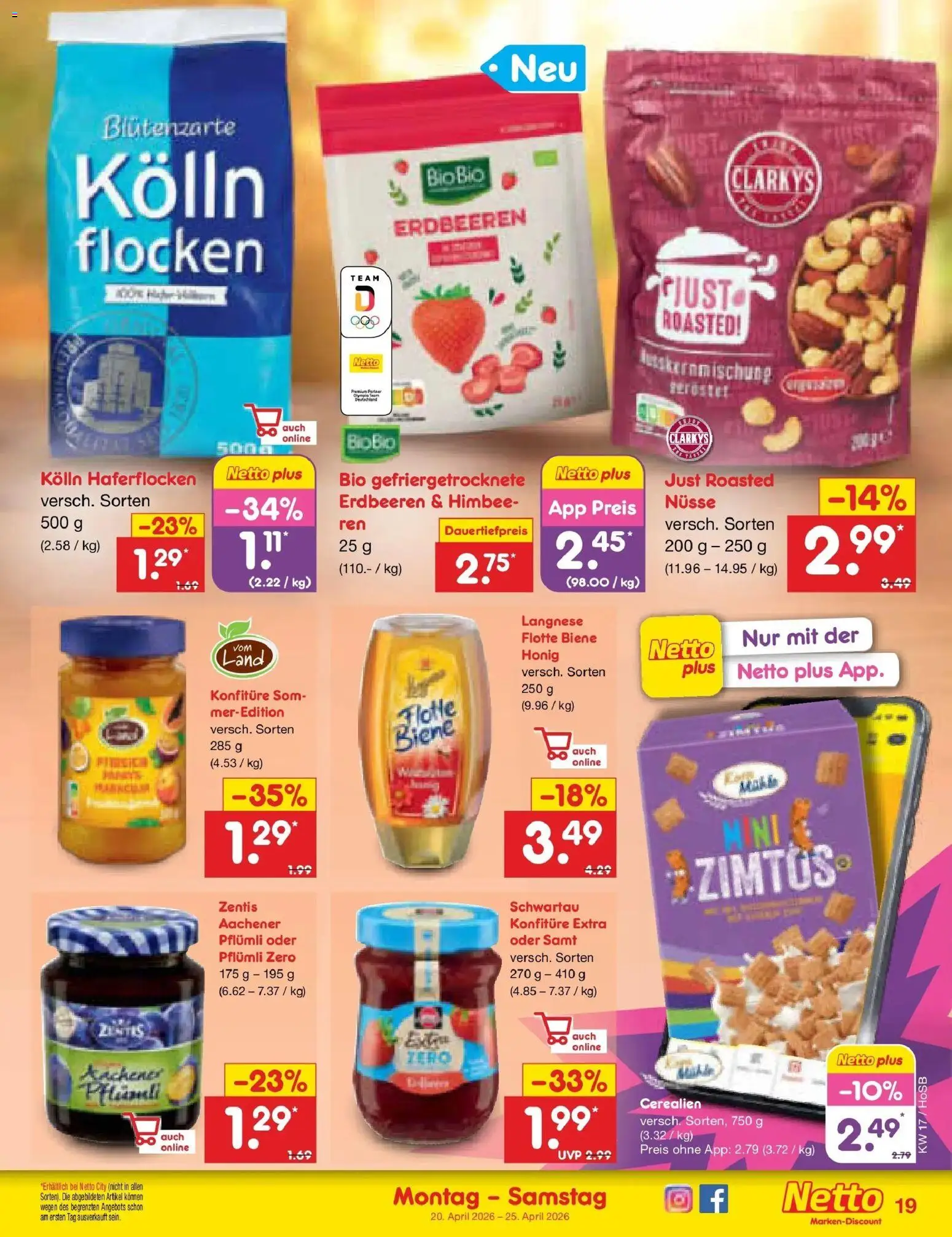 Netto Marken-Discount Prospekt Hannover	 – gültig ab 20.04.2026 | Seite: 21 | Produkte: Langnese, Kolln, Erdbeeren, Nüsse