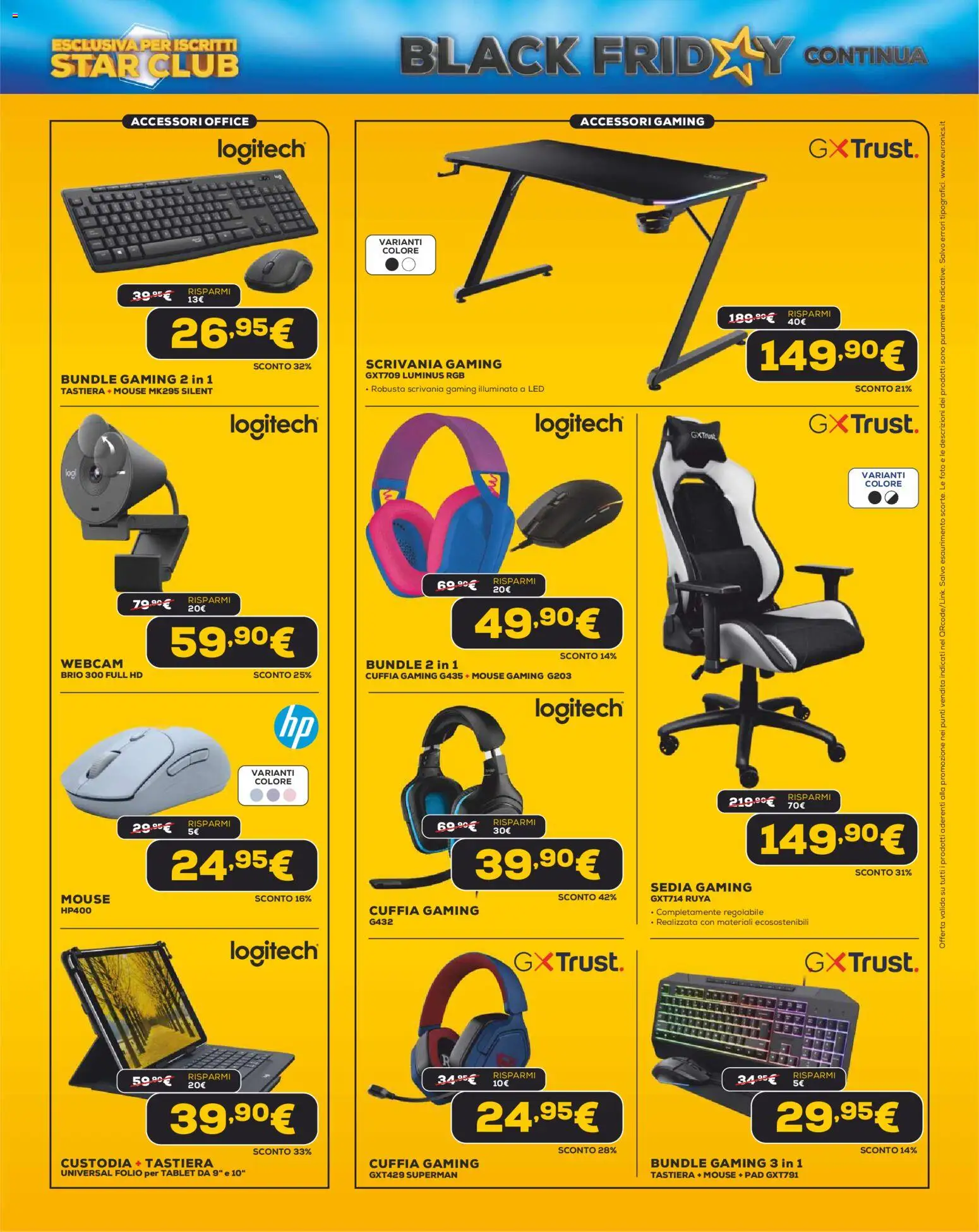 Volantino Euronics del 13.11.2025 | Pagina: 13 | Prodotti: Webcam, Tablet, Mouse, Sedia