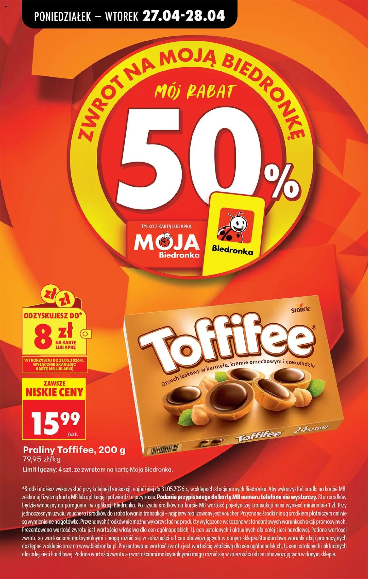 Biedronka gazetka od poniedziałku od 27.04.2026 | Strona: 25 | Produkty: Karta, Praliny, Toffifee