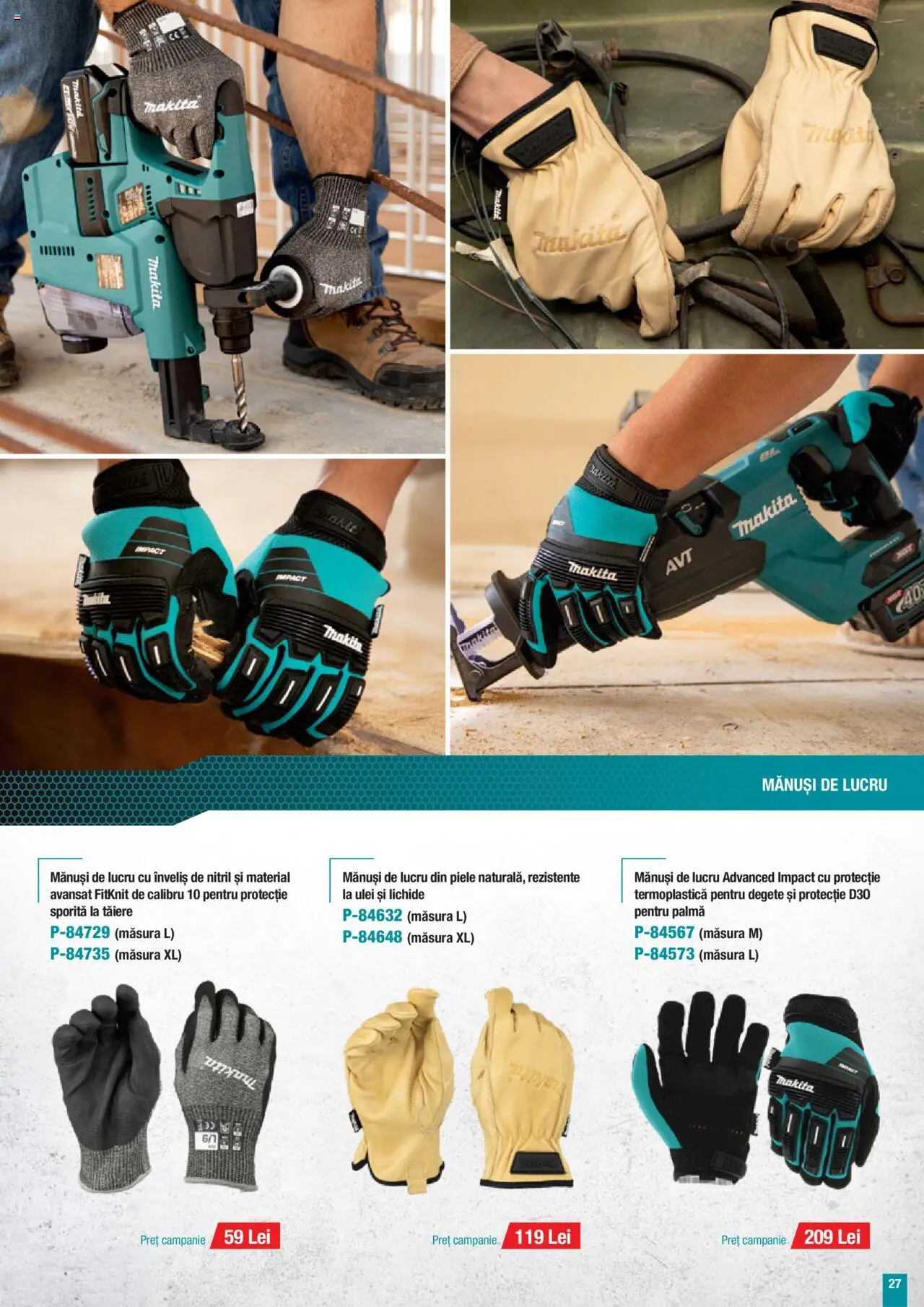 Noul catalog Makita – valabil de la 01.10.2025 | Pagină: 27 | Produse: Mănuși, Mănuși de lucru, Peluş Köpek Yatağı, Ulei
