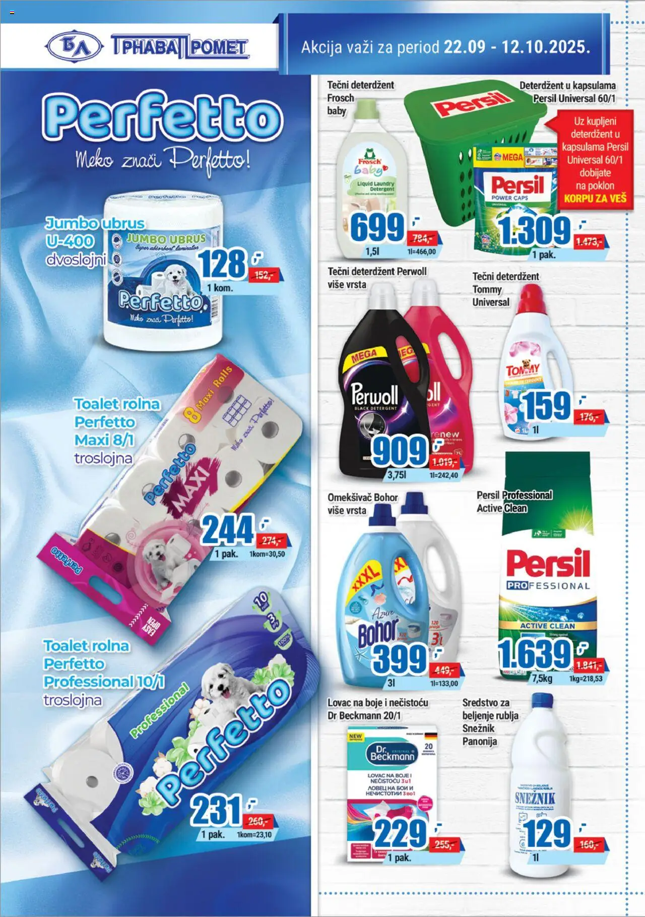 Trnava Promet katalog - važi od 22.09.2025 | Strana: 22 | Proizvode: Deterdžent, Tečni deterdžent, Ubrus, Persil