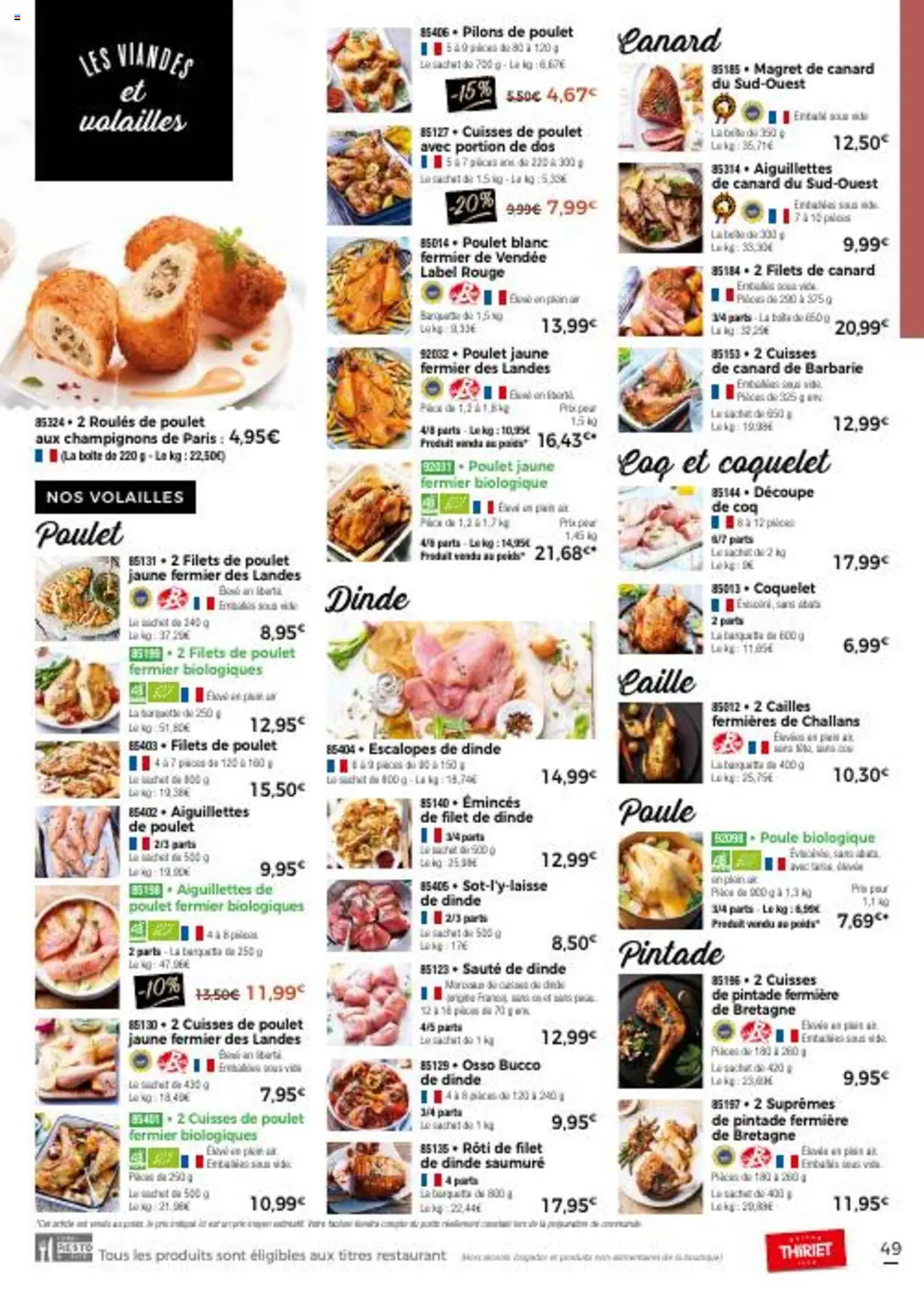  | Page: 49 | Produits: Filet de dinde, Coquelet, Cailles, Pintade