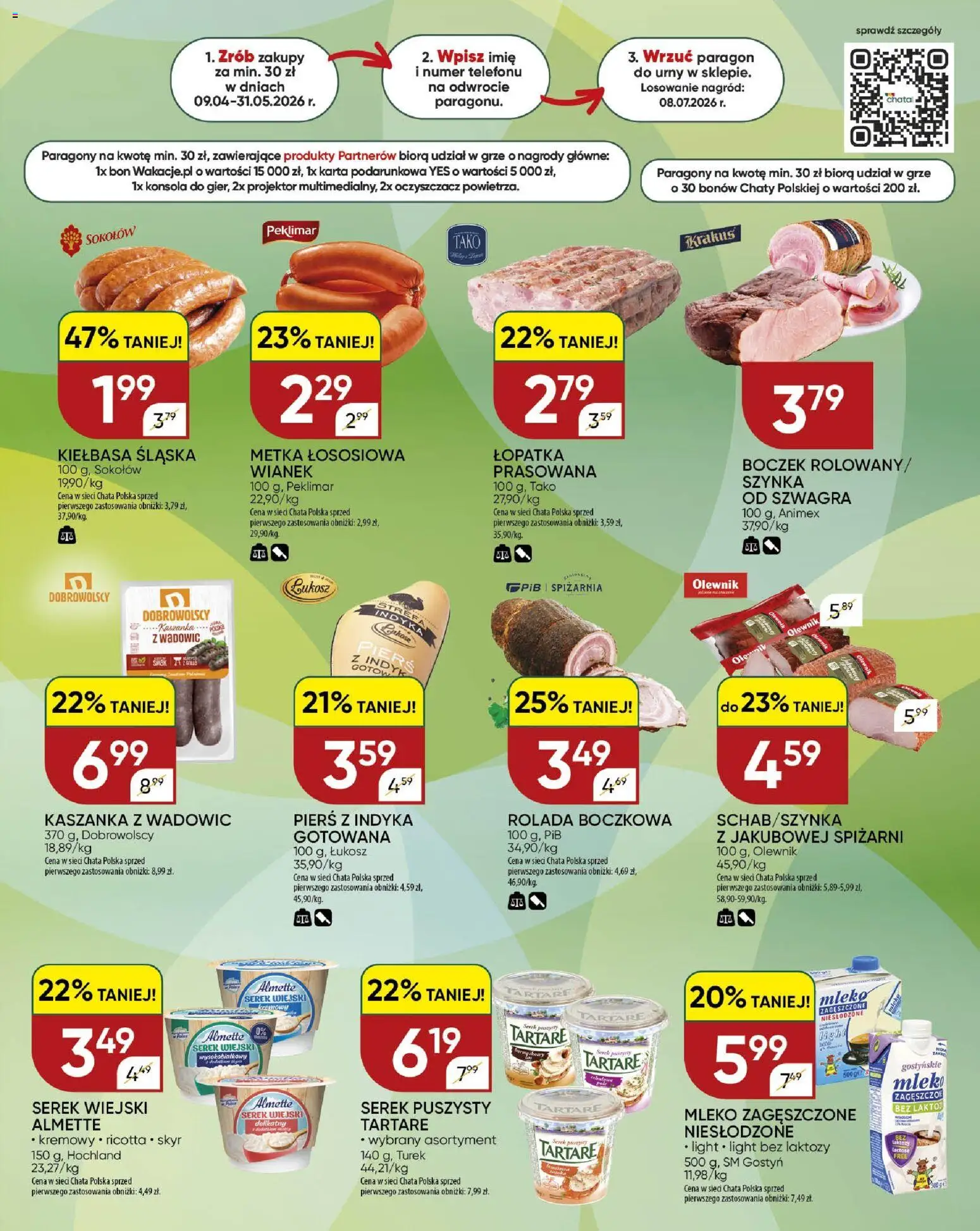 Chata Polska gazetka od 09.04.2026 | Strona: 13 | Produkty: Kiełbasa, Karta, Kiełbasa śląska, Boczek