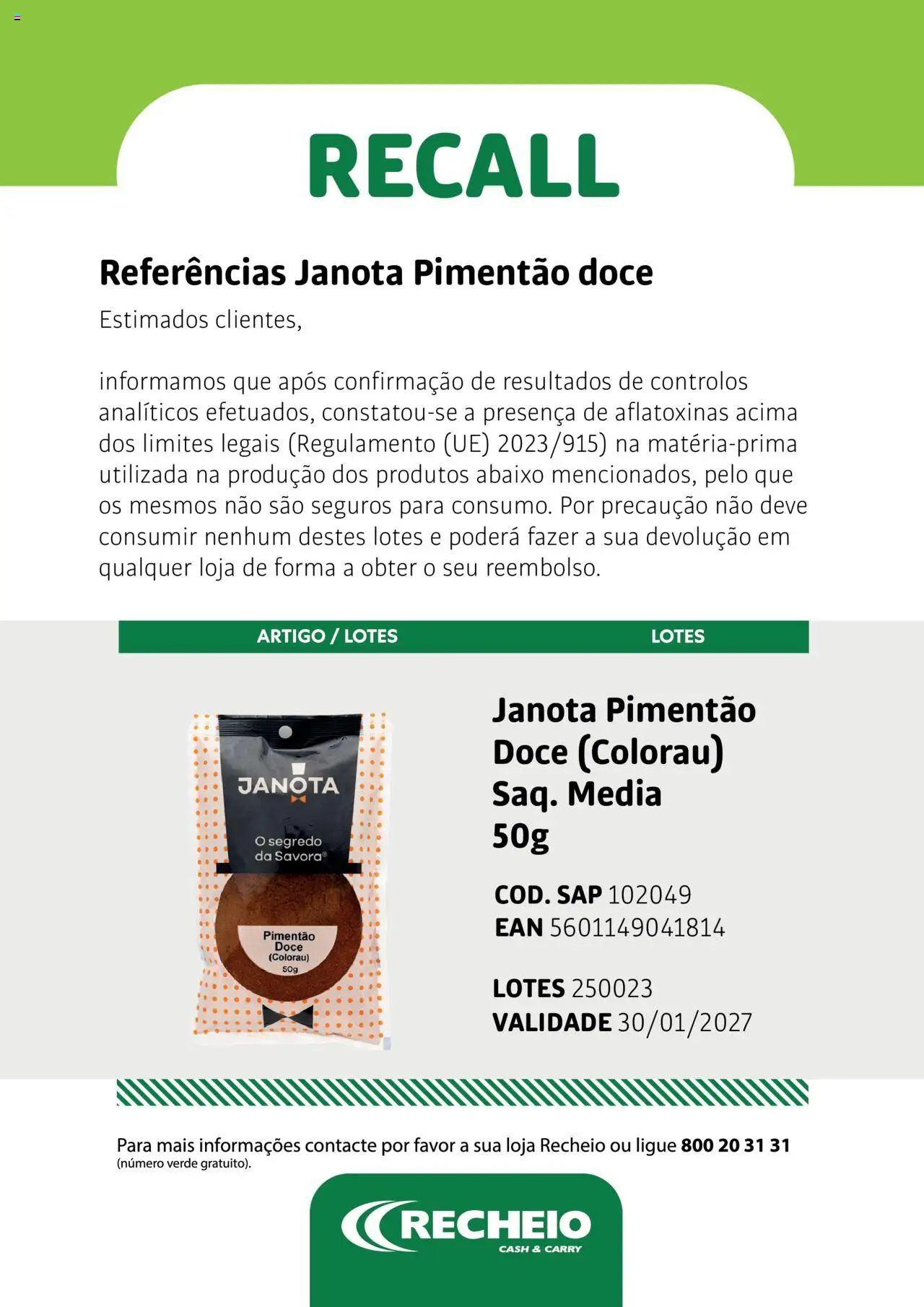 Recheio - Atenção Recall │ válido de 24.04.2025 | Página: 4 | Produtos: Pimentão, Colorau